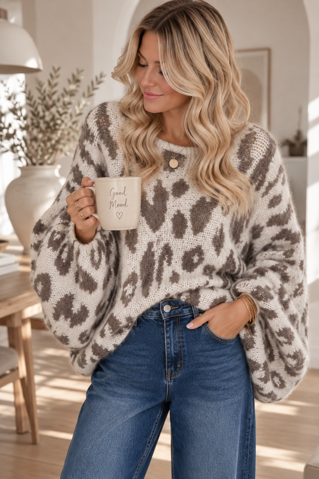 Strickpullover Leo-Look – Fledermaus-Style | Made in Italy | One Size bis ca. Gr. 44 | SP0086 Strick Pullover