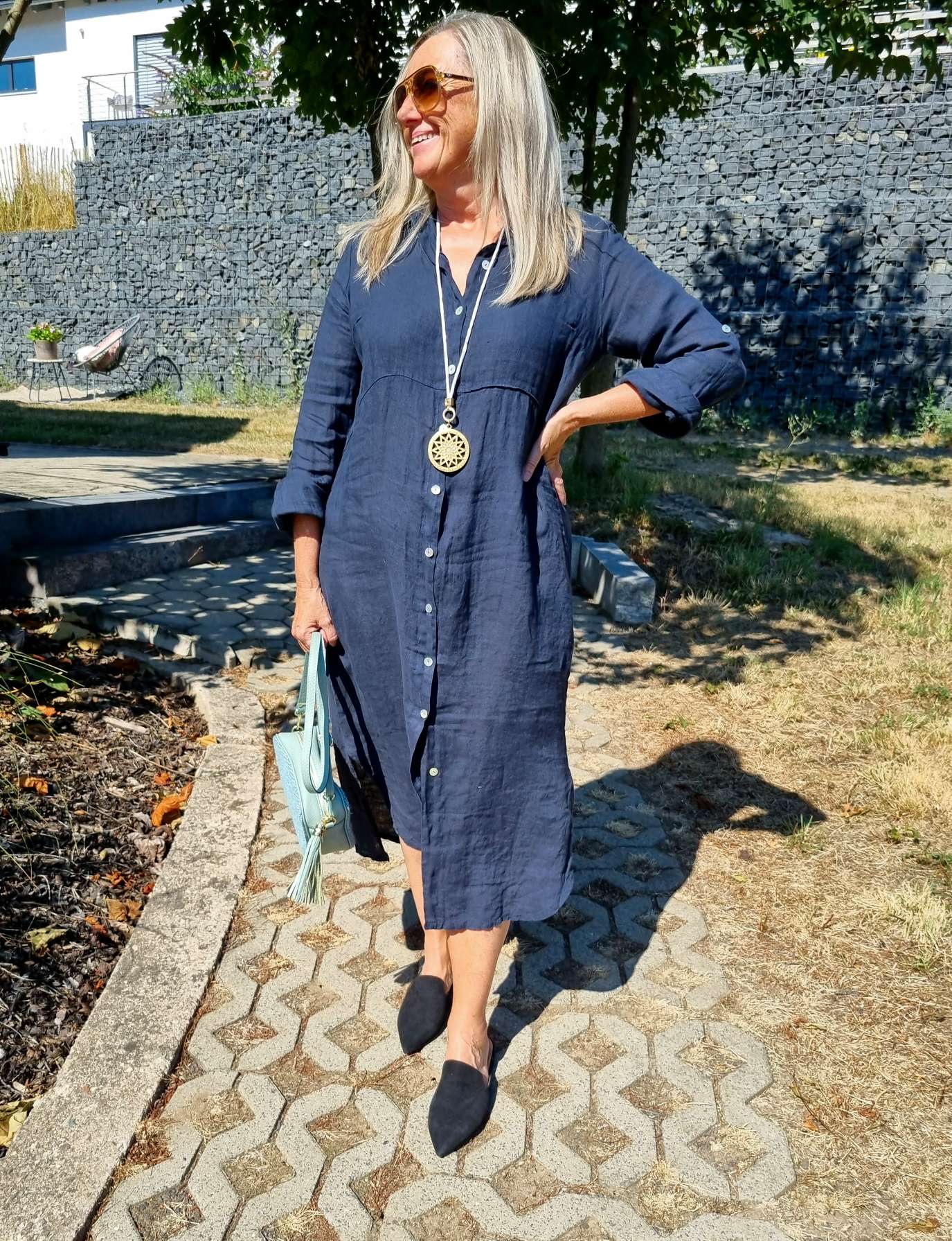 LINEN DESS WANDA 2 DUNKELBLAU 34-40 Made in Italy Leinen Kleid Long Bluse Mantel LINEN DESS WANDA 2 DUNKELBLAU 34-40 Made in Italy Leinen Kleid Long Bluse Mantel