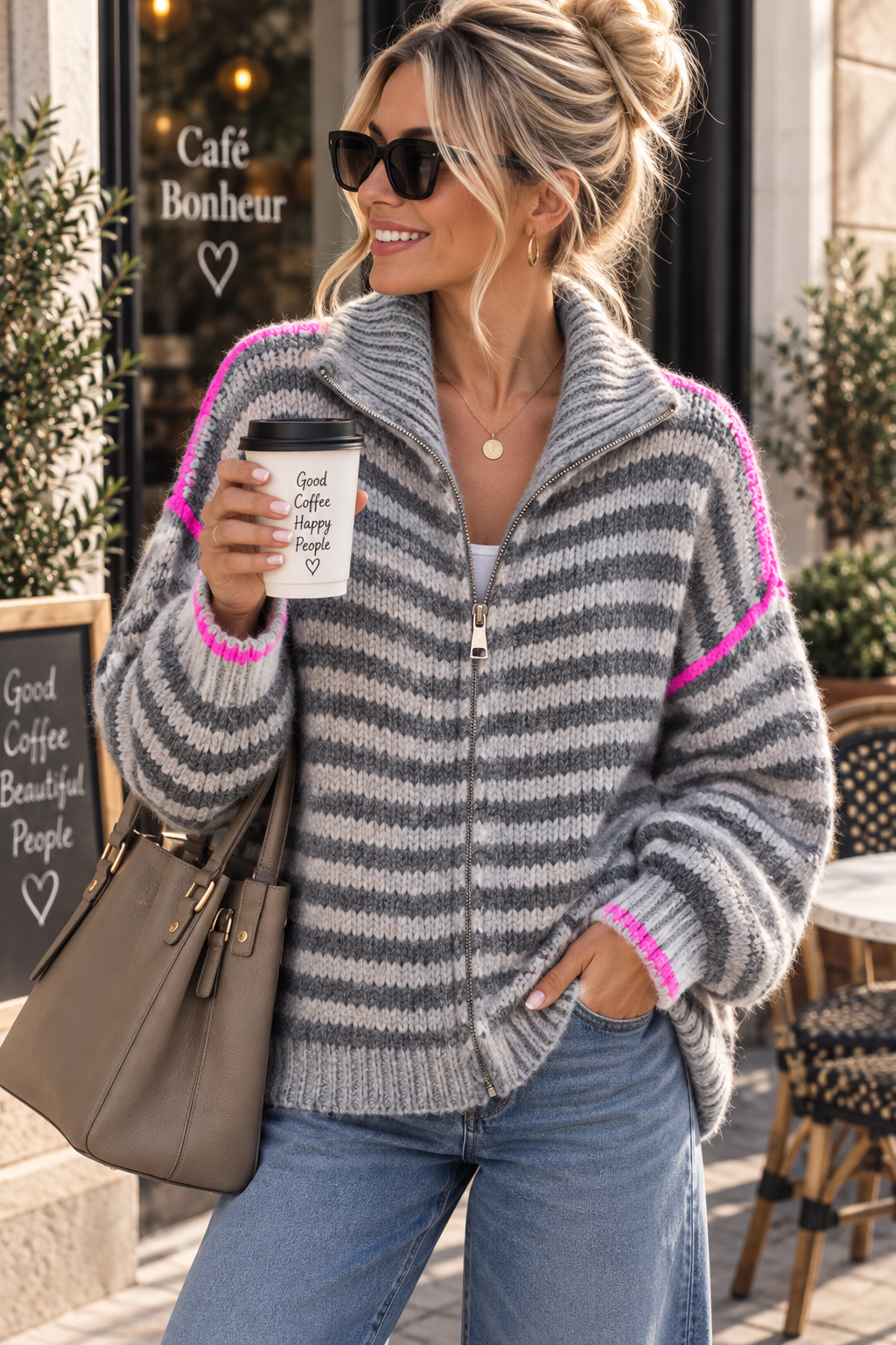 Cardigan mit Reißverschluss – SJ0084 | Made in Italy 34-44 Strickjacke