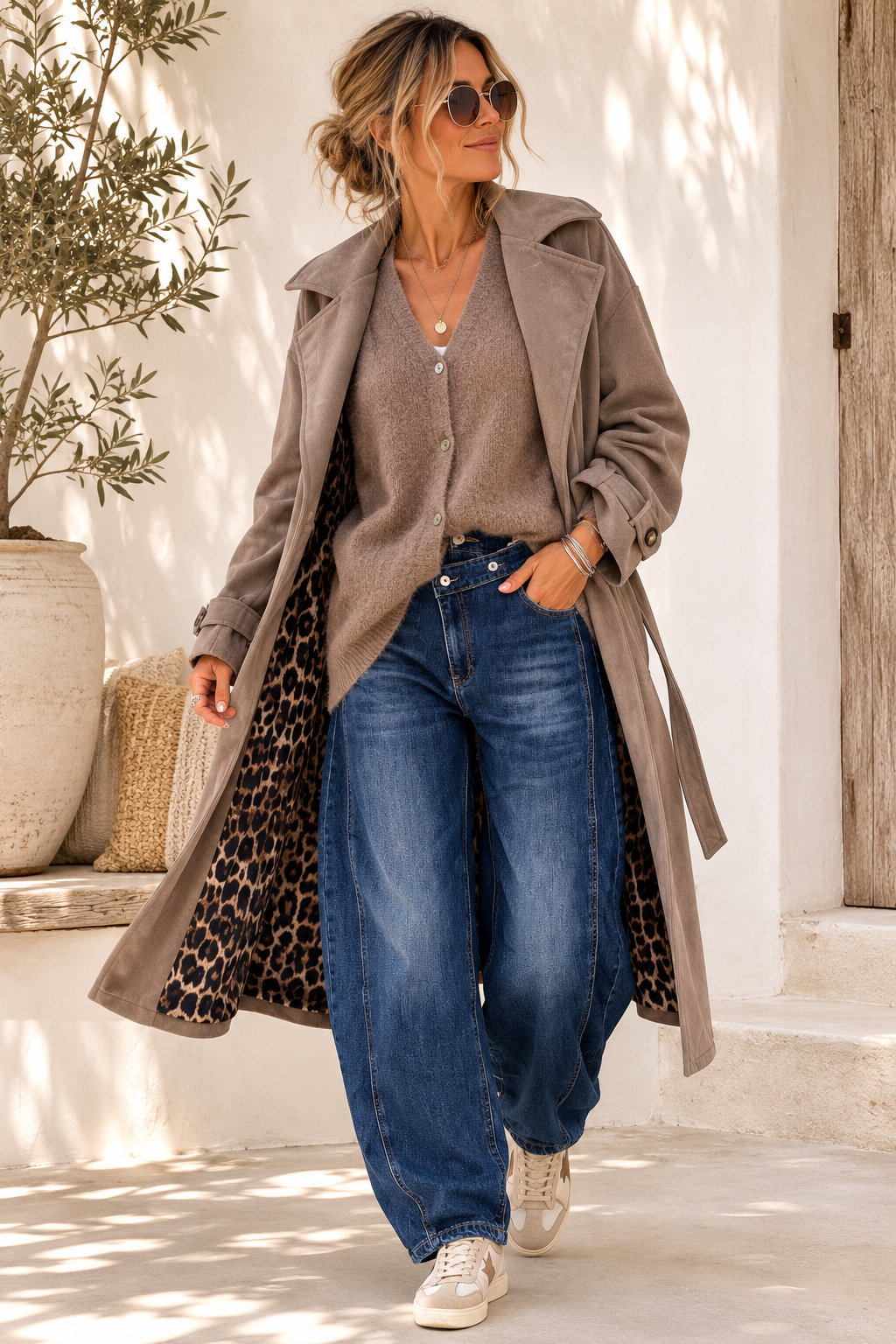 Tansania – Trenchcoat Mantel in Velourleder-Optik mit Leo-Futter | Made in Italy