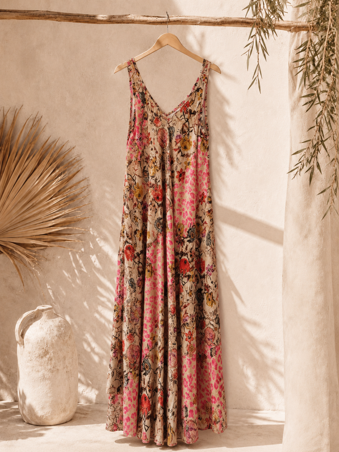 Maxikleid „Zawadi“ – Leo trifft Blütenzauber – Made in Italy  Trendiges Leo-Kleid mit Taschen | Passend bis Größe 42/44