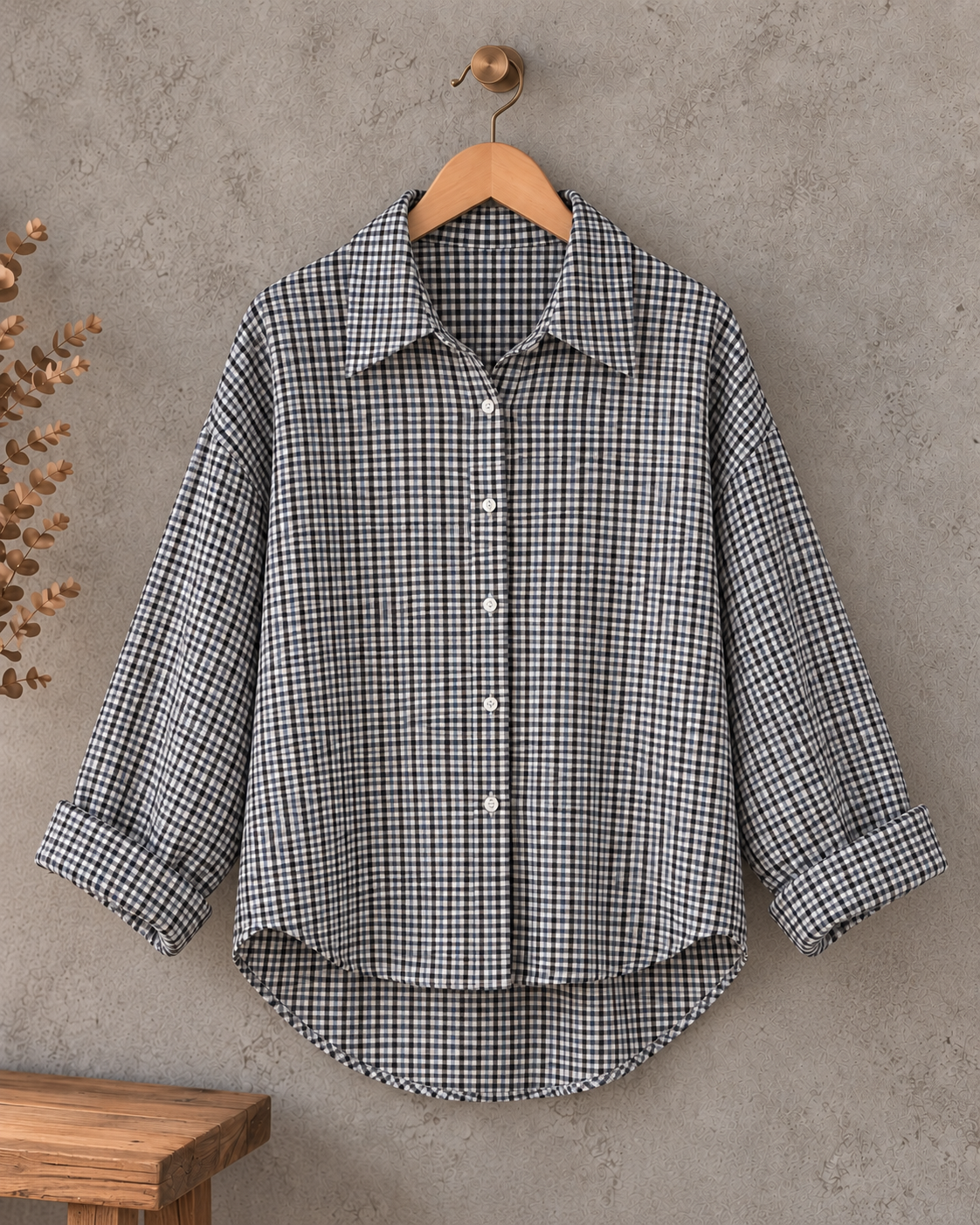 Karo-Bluse – lässiger Oversize-Look I BL0134 I 34-42 I Made in Italy