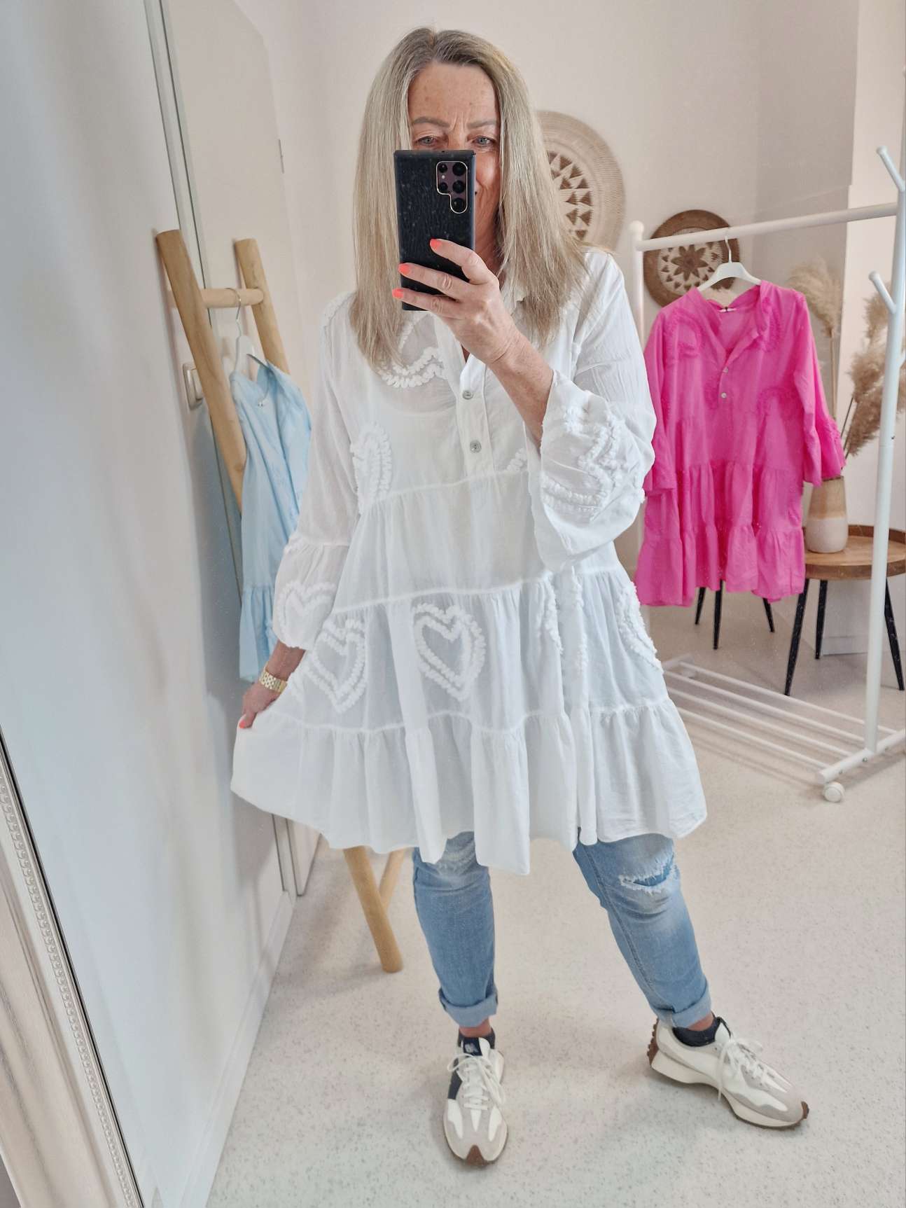 TUNIKA DRESS CLAIRE HEART WEISS 34-42 Made in Italy Midi Kleid TUNIKA DRESS CLAIRE HEART WEISS 34-42 Made in Italy Midi Kleid