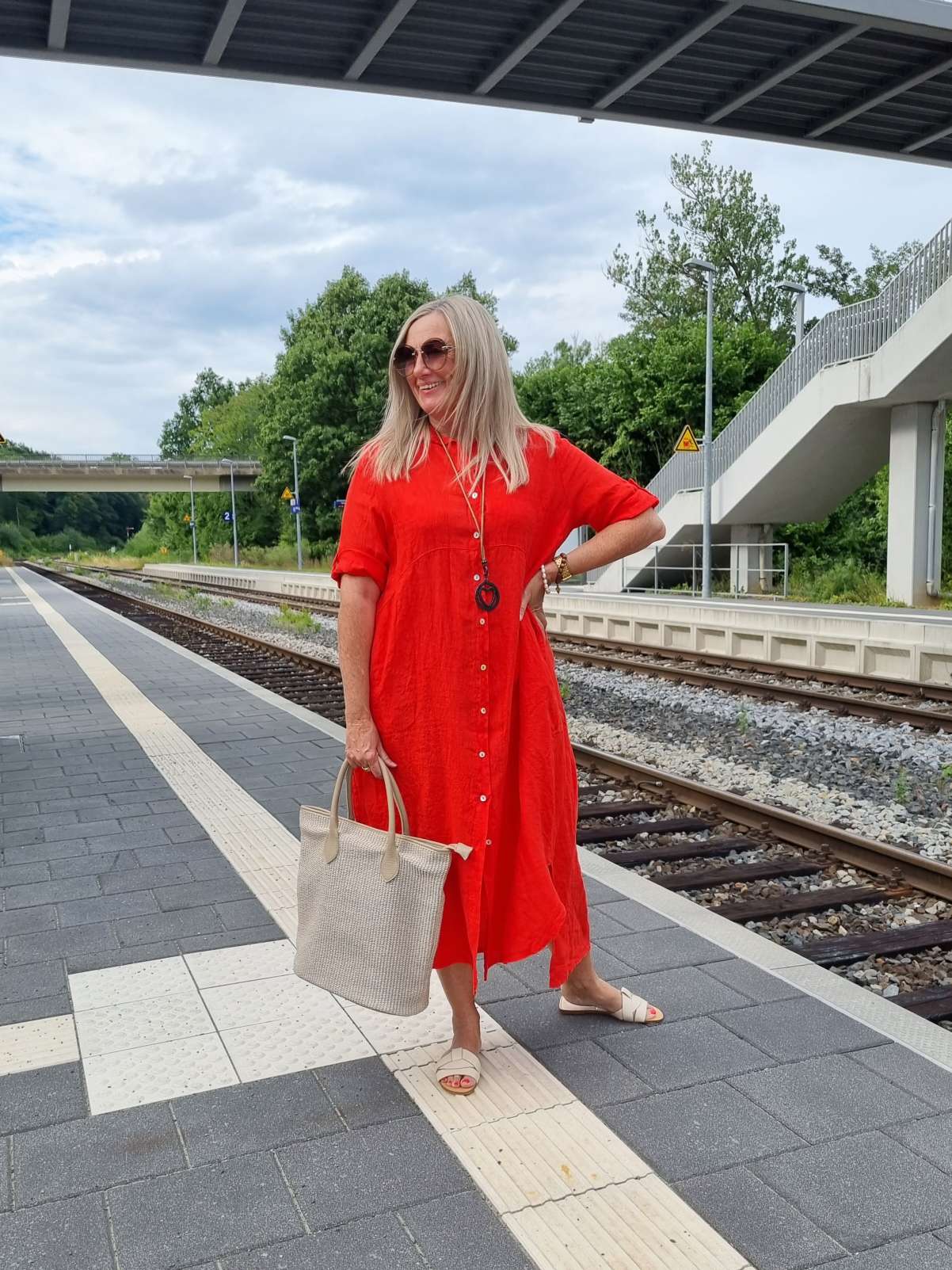 LINEN DESS WILMA KORALLE 34-42 Made in Italy Leinen Kleid Long Bluse Mantel LINEN DESS WILMA KORALLE 34-42 Made in Italy Leinen Kleid Long Bluse Mantel
