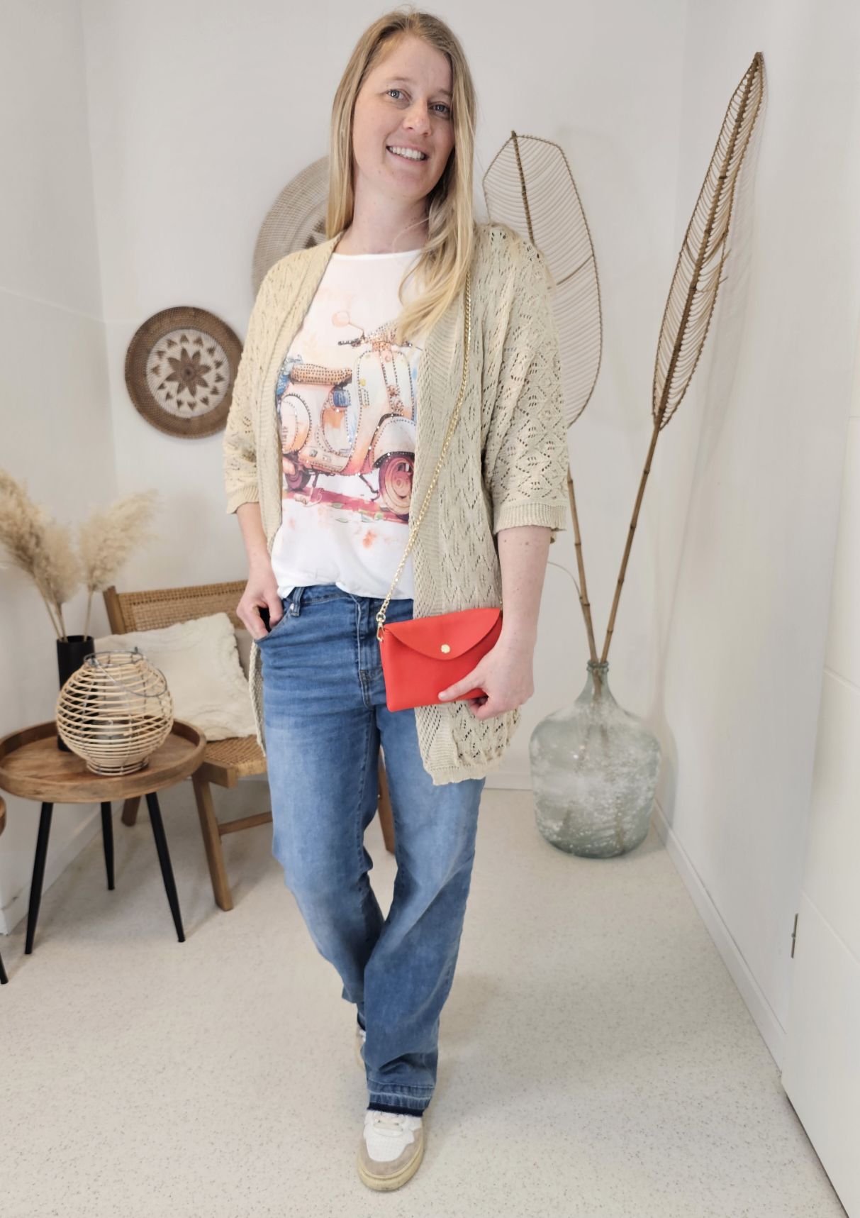 LOCHSTRICK CARDIGAN LAURA BEIGE 34-42 Made in Italy Strickjacke Strickmantel
