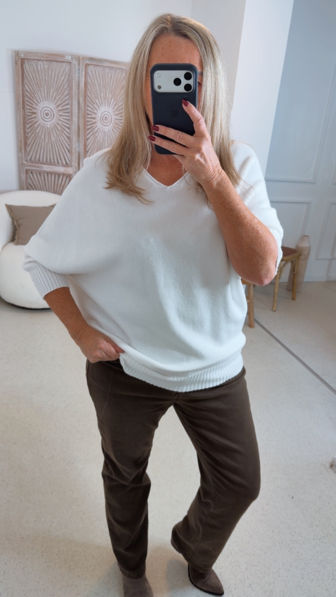 STRICKPULLI VISKOSE CAMILLA 3/4 ARM Unifarben 34-424 Made in Italy Pullover