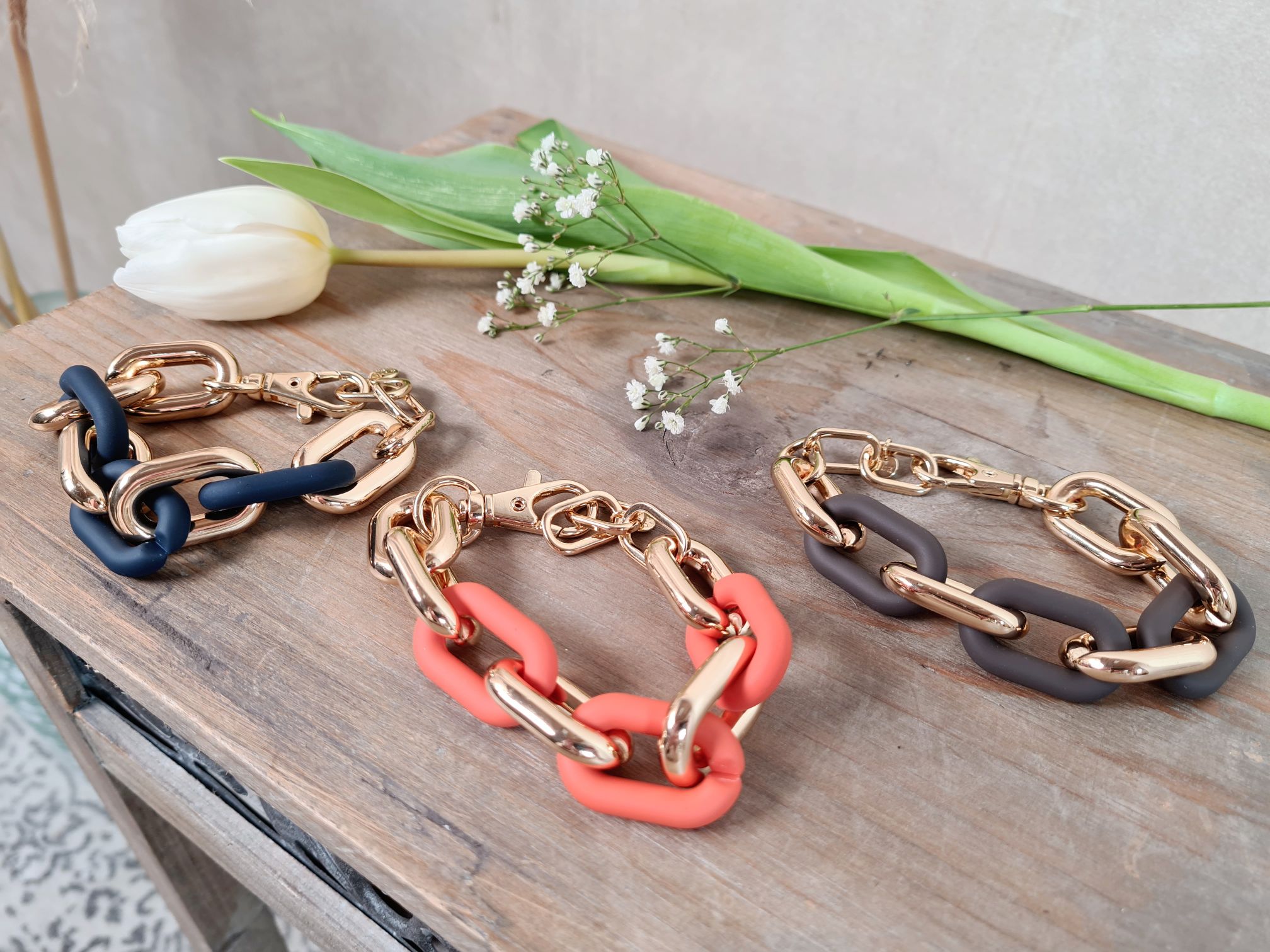 ARMBAND BRACELET POWERFUL ORANGE Metall Resin Goldfarbig