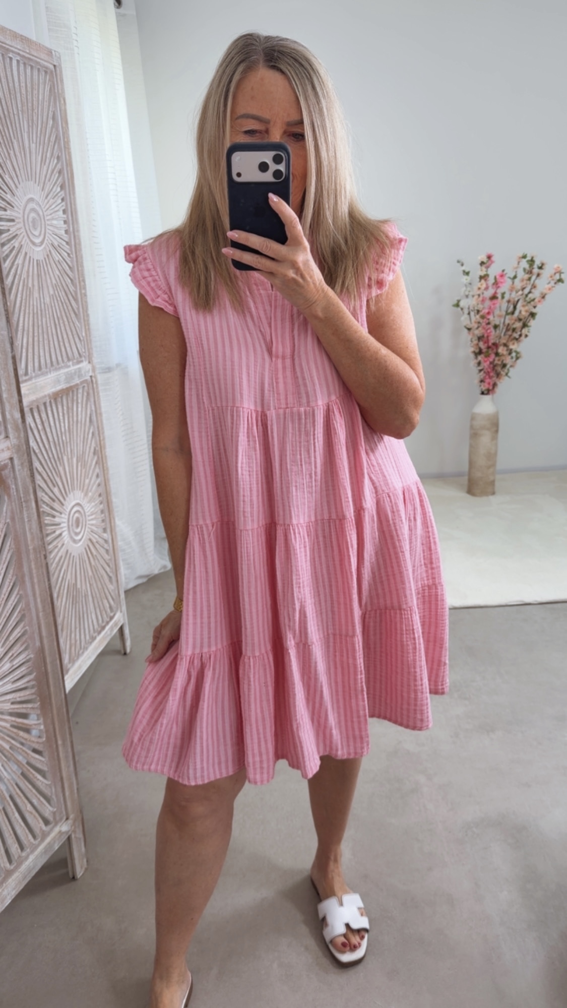 STREIFEN MUSSELIN KLEID TAMI ROSA ALTROSA kurz Rüschen 34 - 42