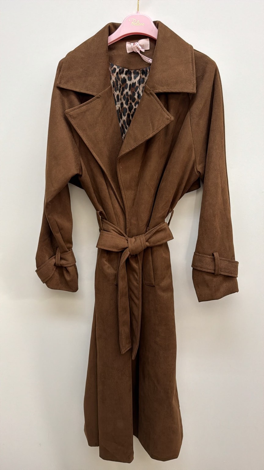 Tansania – Trenchcoat Mantel in Velourleder-Optik mit Leo-Futter | Made in Italy