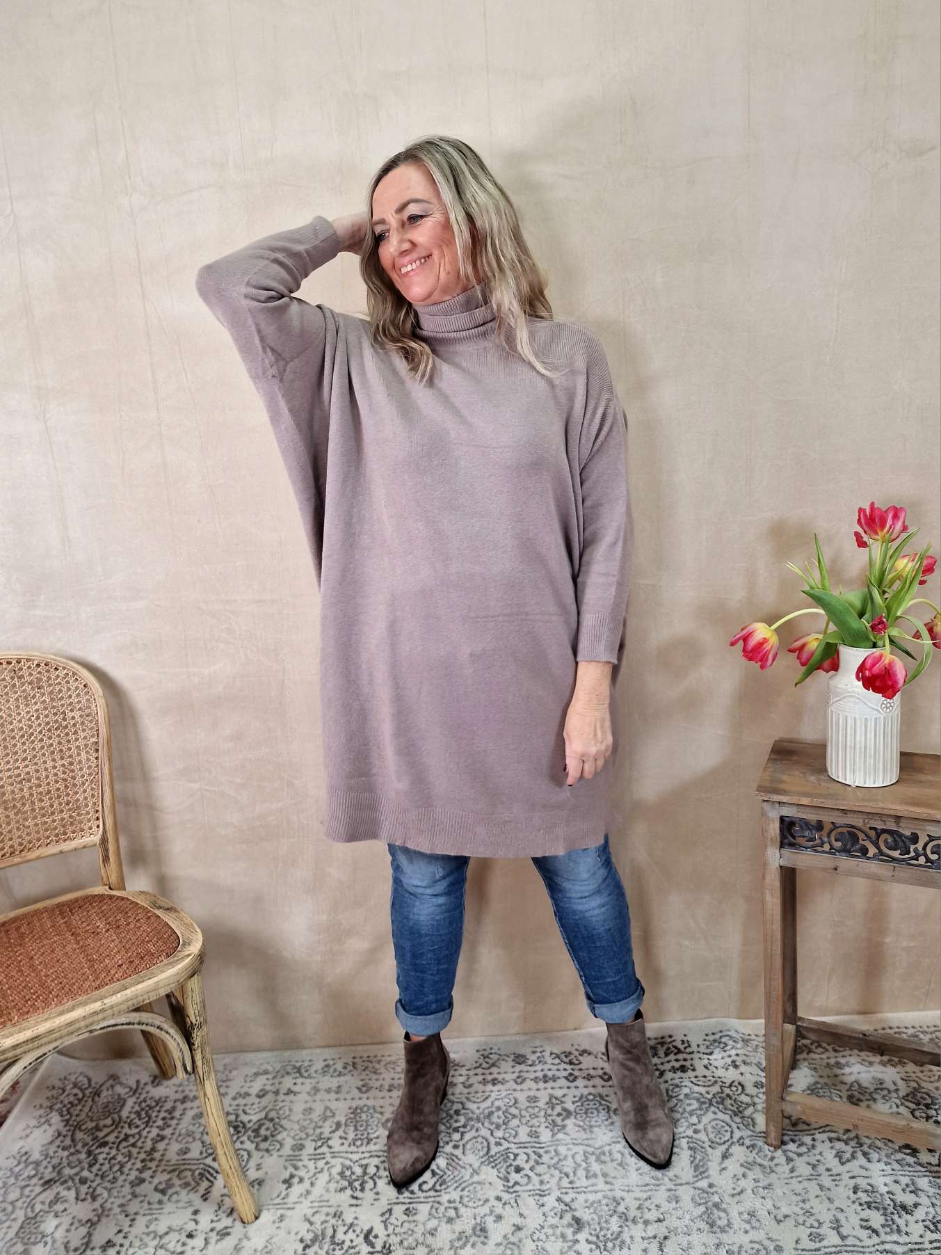 LIGHT KNIT DRESS EMILIA TAUPE 34-42 Made in Italy Strick Kleid Long Pullover LIGHT KNIT DRESS EMILIA TAUPE 34-42 Made in Italy Strick Kleid Long Pullover