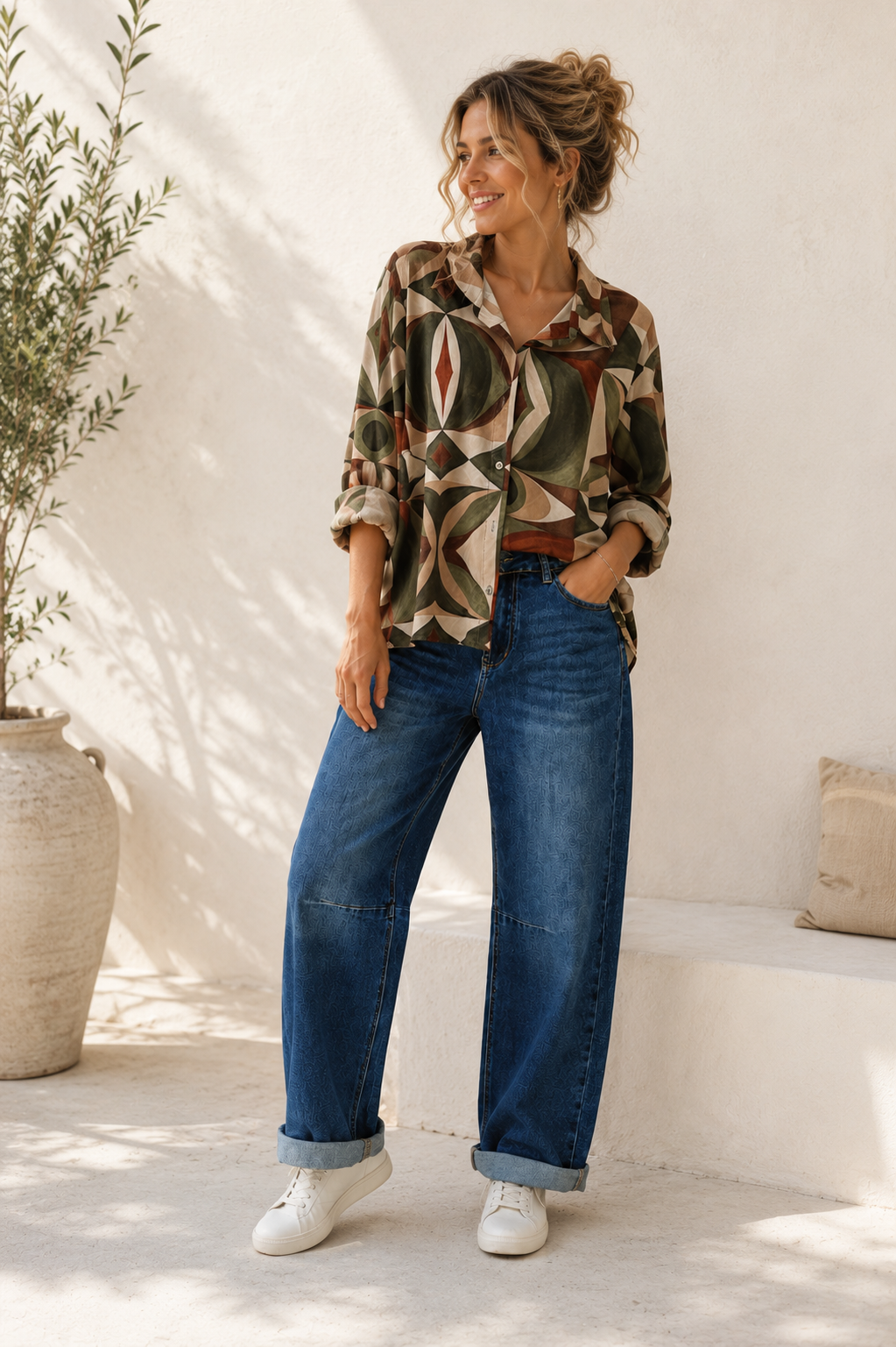 Kofferstoff Bluse Retro Print – No. BL011 | Made in Italy | passt ca. Gr. 34–42