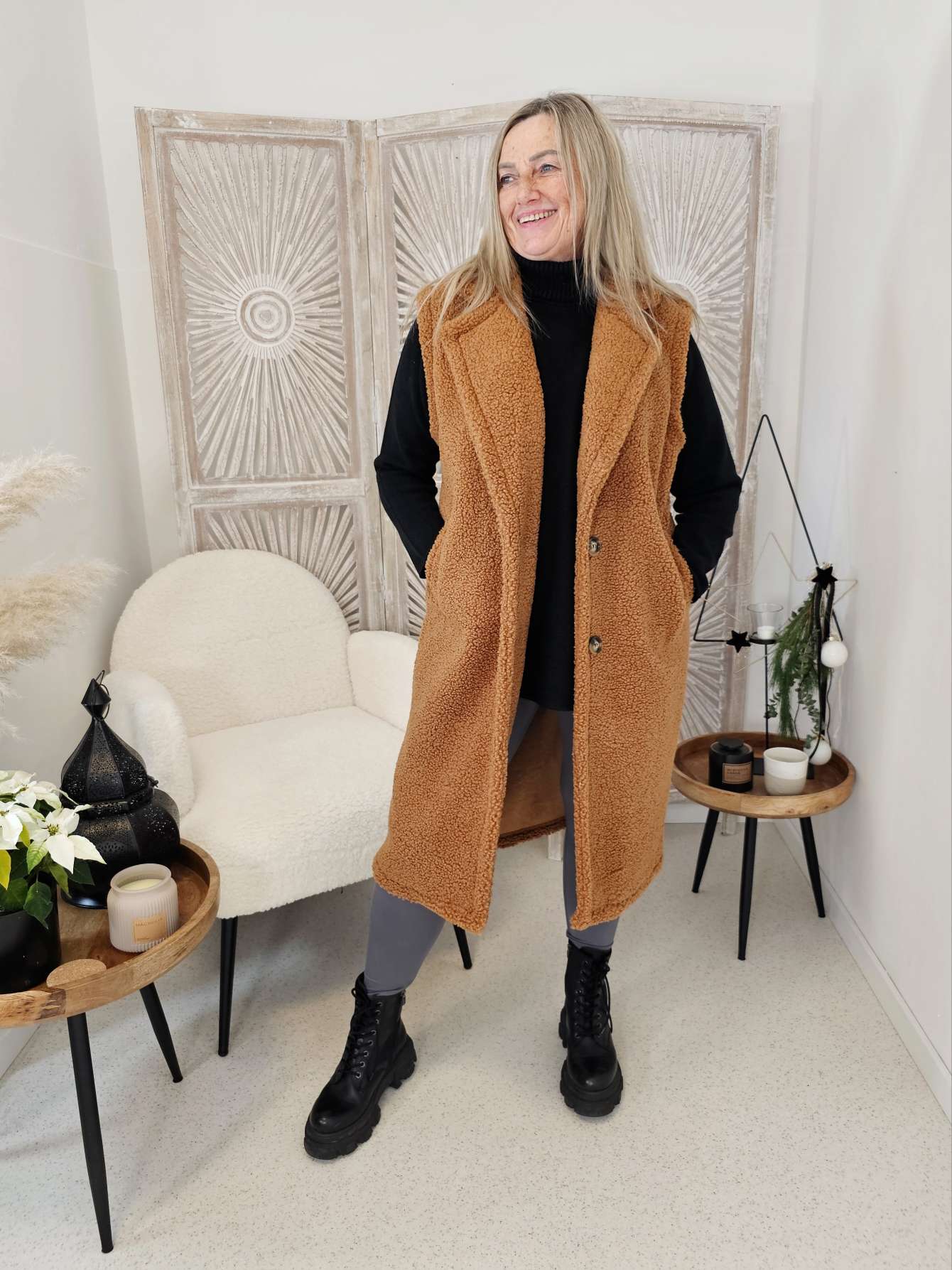 TEDDY WESTE LONG ALISSA Made in Italy 34-42 Mantel Jacke ärmellos TEDDY WESTE LONG ALISSA Made in Italy 34-42 Mantel Jacke ärmellos