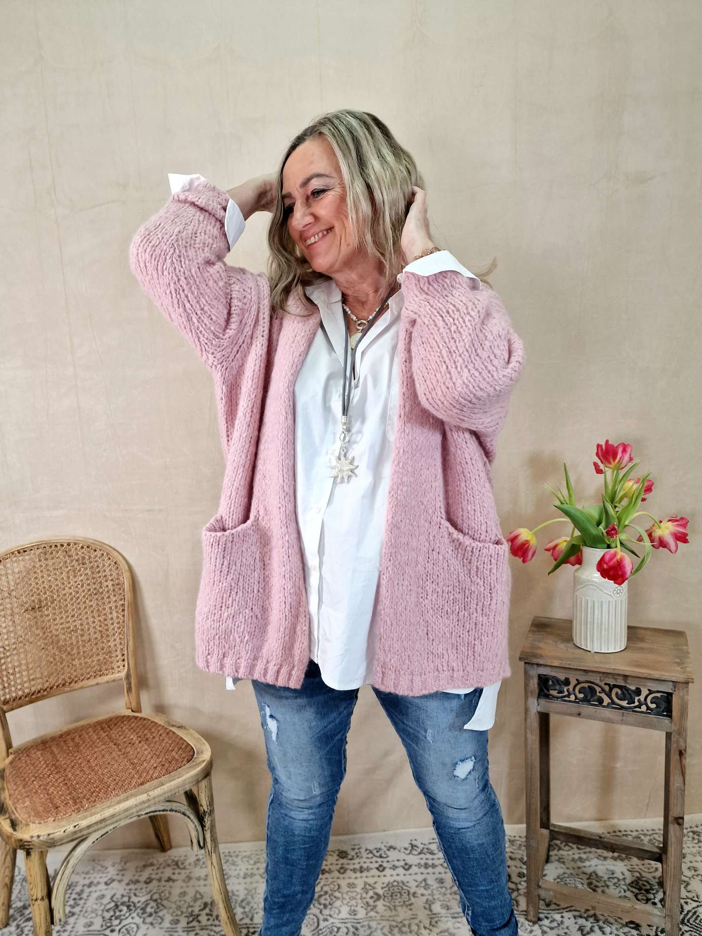 KNIT CARDIGAN JANA ROSA 34-42 Made in Italy kurze Strickjacke KNIT CARDIGAN JANA ROSA 34-42 Made in Italy kurze Strickjacke