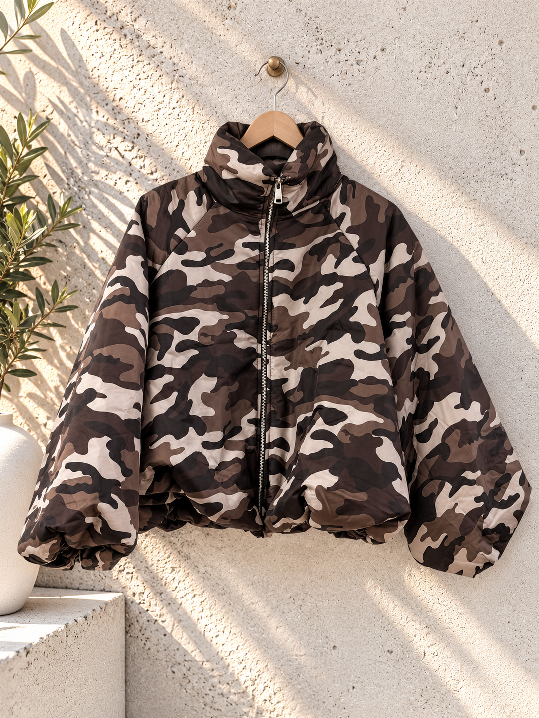 Jacke Puffy Monika CAMOUFLAGE – lässiger Allrounder für die Übergangszeit Made in Italy 34-42