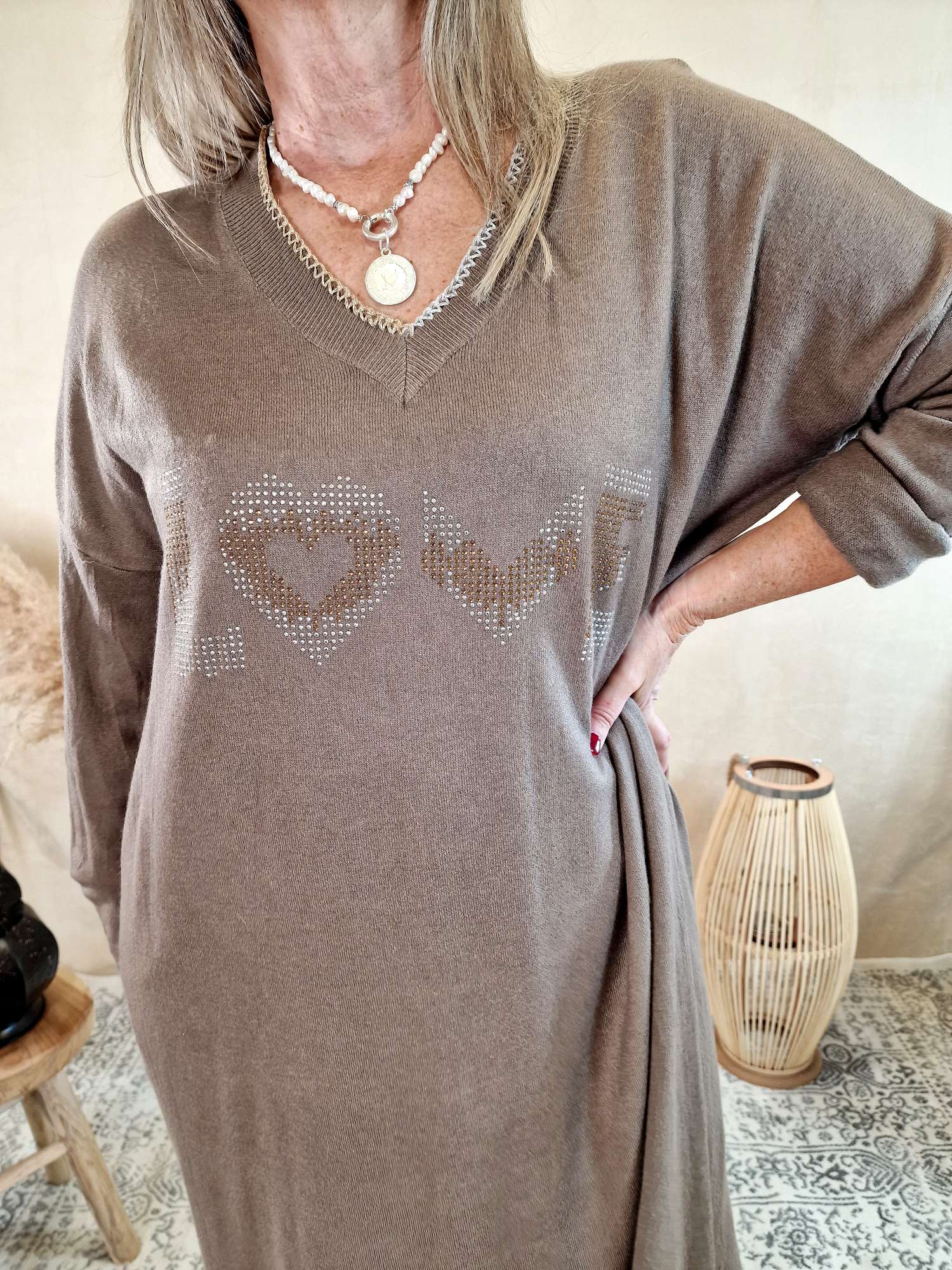 SWEATKLEID ZOEY LOVE TAUPE 38-44  Made in Italy Langarm Strickkleid Oversize