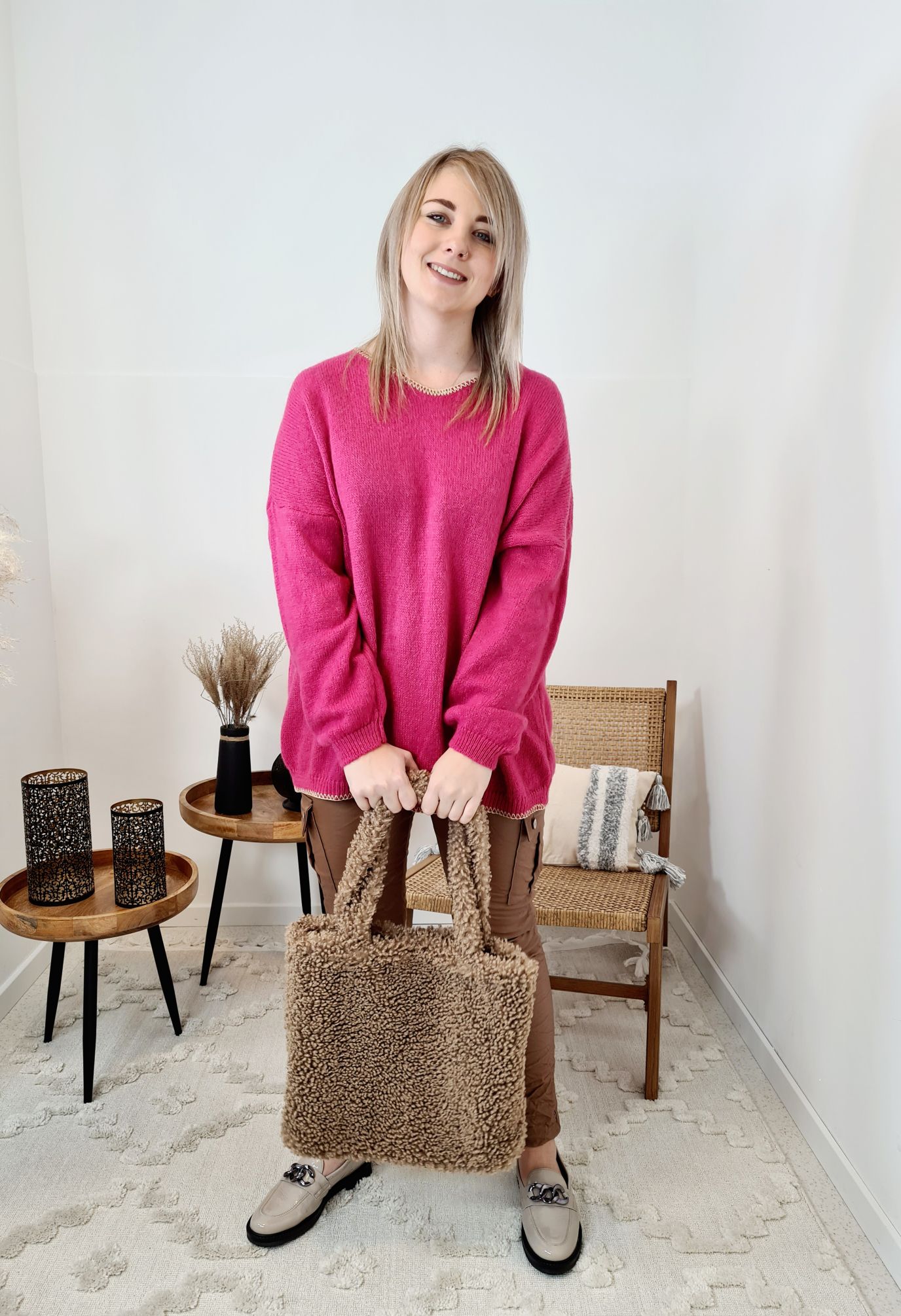 TEDDY FELL SHOPPER MADDIE TAUPE flauschige Shopping Bag Tasche Made in Italy TEDDY FELL SHOPPER MADDIE TAUPE flauschige Shopping Bag Tasche Made in Italy
