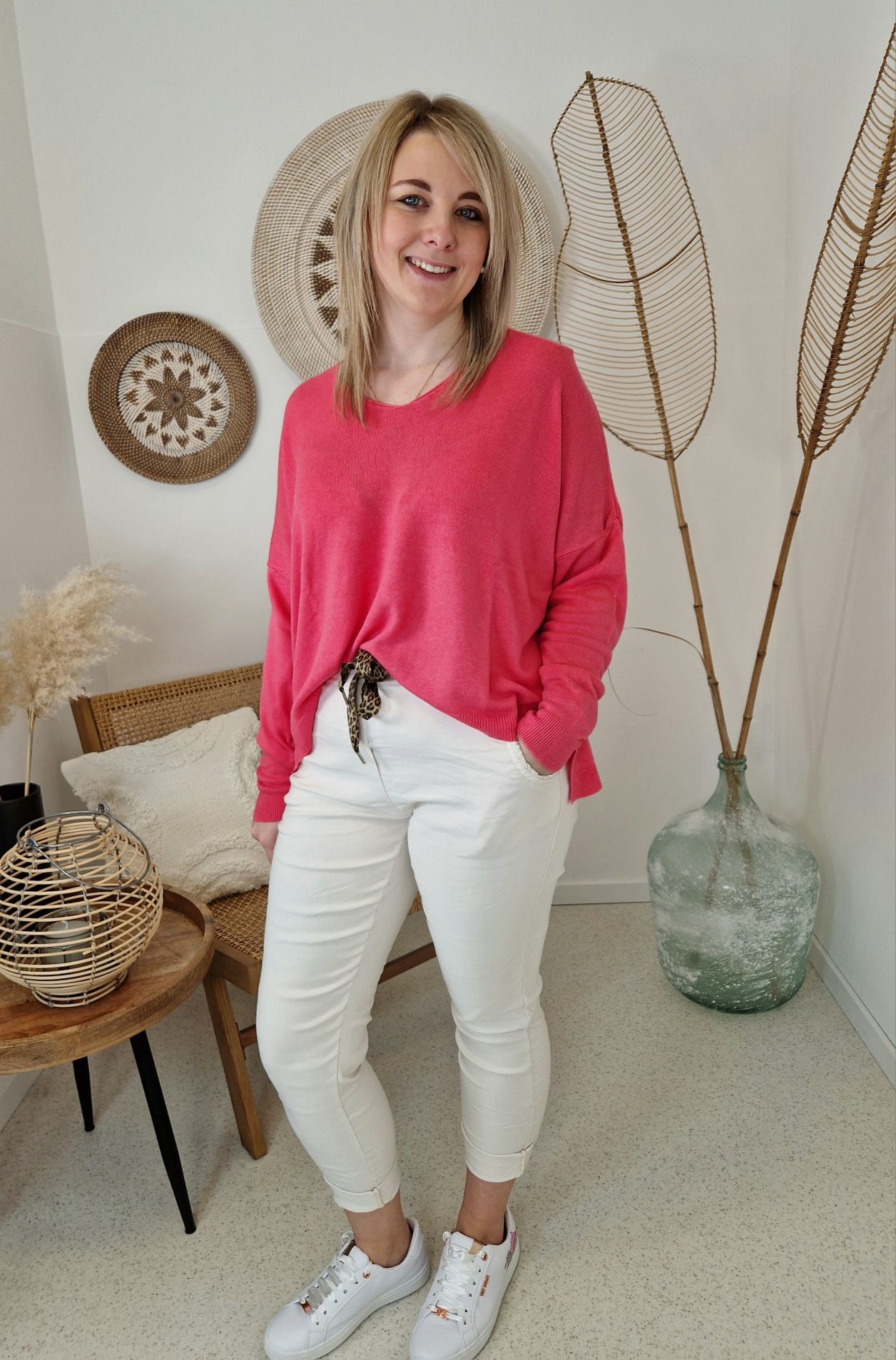 LIGHT KNIT SWEATER LYDIA KORALLE 34-40/42 Made in Italy Basic Oversize Langarm Pullover Shirt