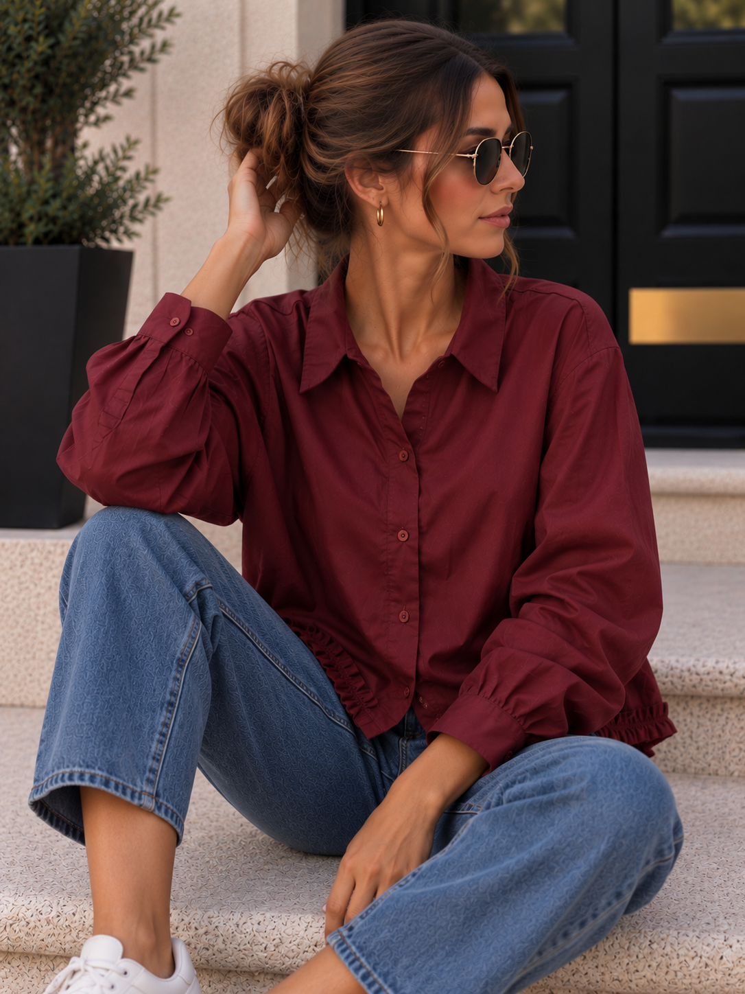 Baumwollbluse mit Rüschen I B0052 I Made in Italy 34-40