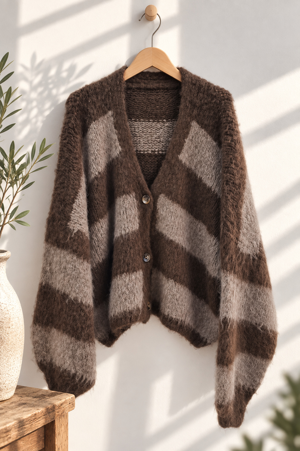 Kuschelige Strickjacke SJ0083 – Blockstreifen Made in Italy Gr. 34-42 Strick Cadigan