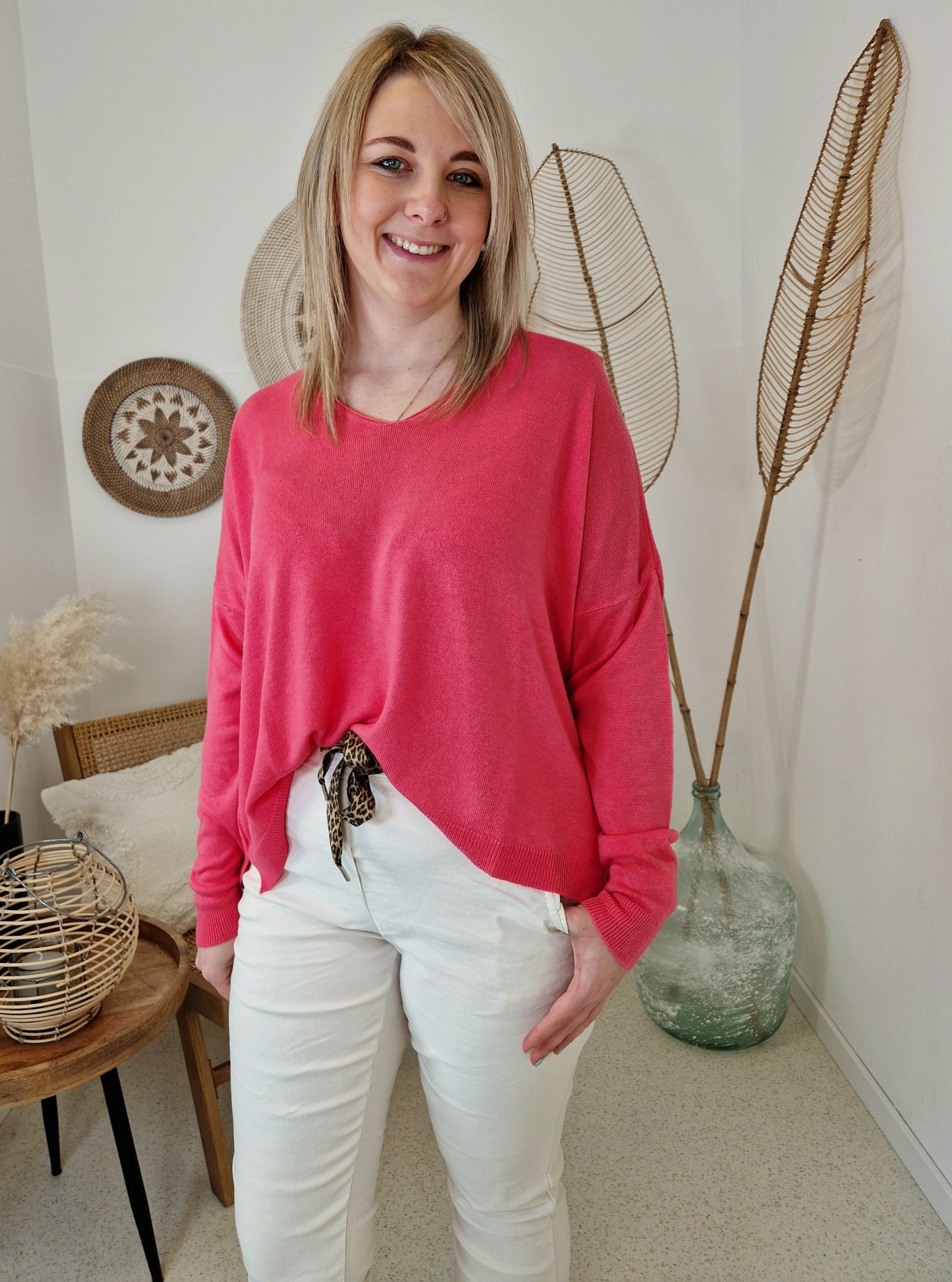LIGHT KNIT SWEATER LYDIA KORALLE 34-40/42 Made in Italy Basic Oversize Langarm Pullover Shirt
