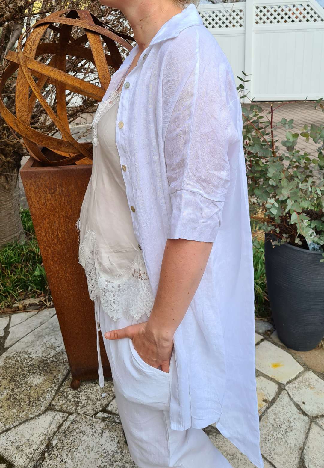 LINEN TUNIKA AREZZO LONG WEISS Leinen Bluse Kleid Made in Italy 34-42 Longbluse LINEN TUNIKA AREZZO LONG WEISS Leinen Bluse Kleid Made in Italy 34-42 Longbluse