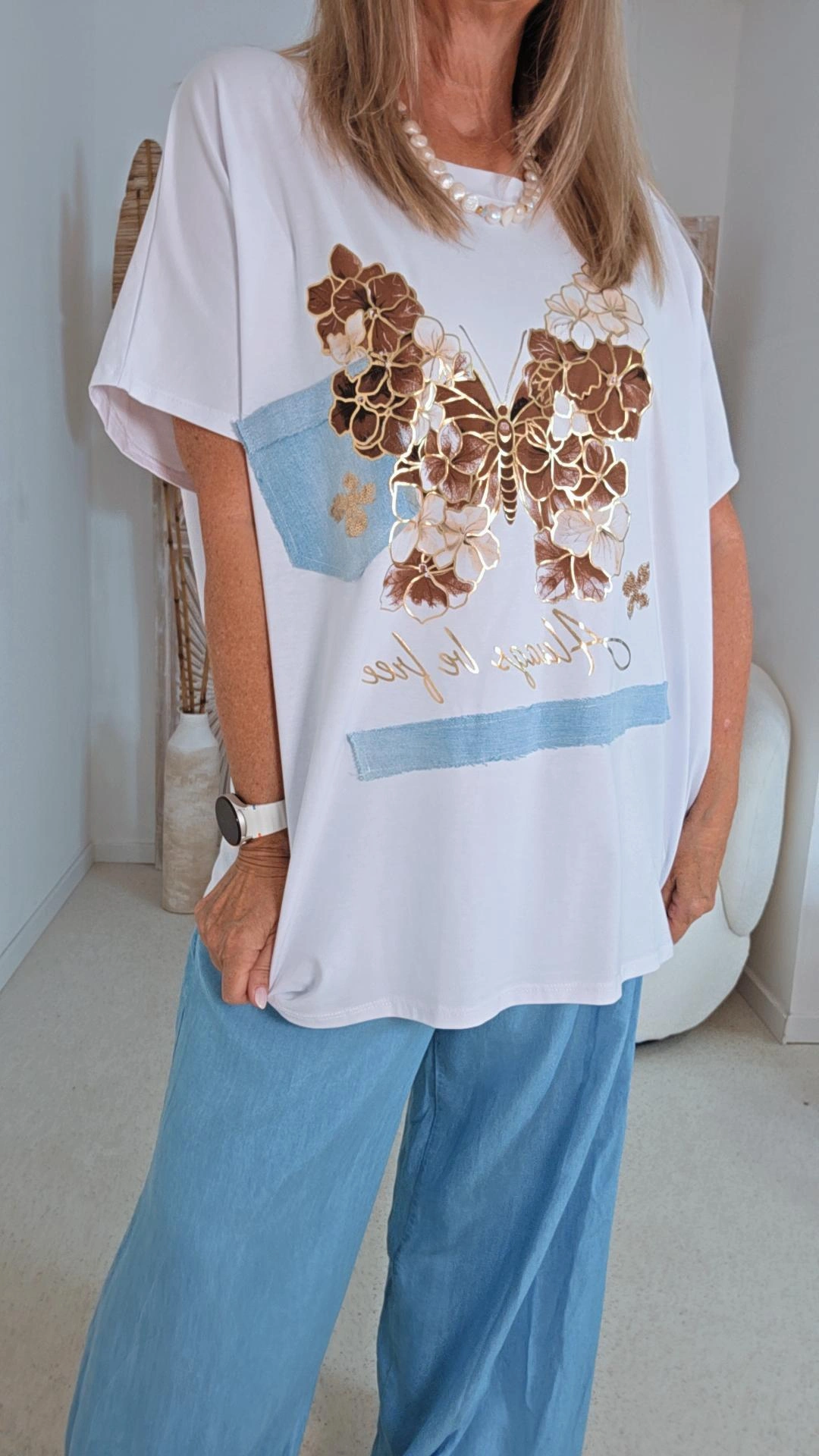 STATEMENT SHIRT BUTTERFLY weiß Made in Italy 34-42/44 Baumwolle Printshirt