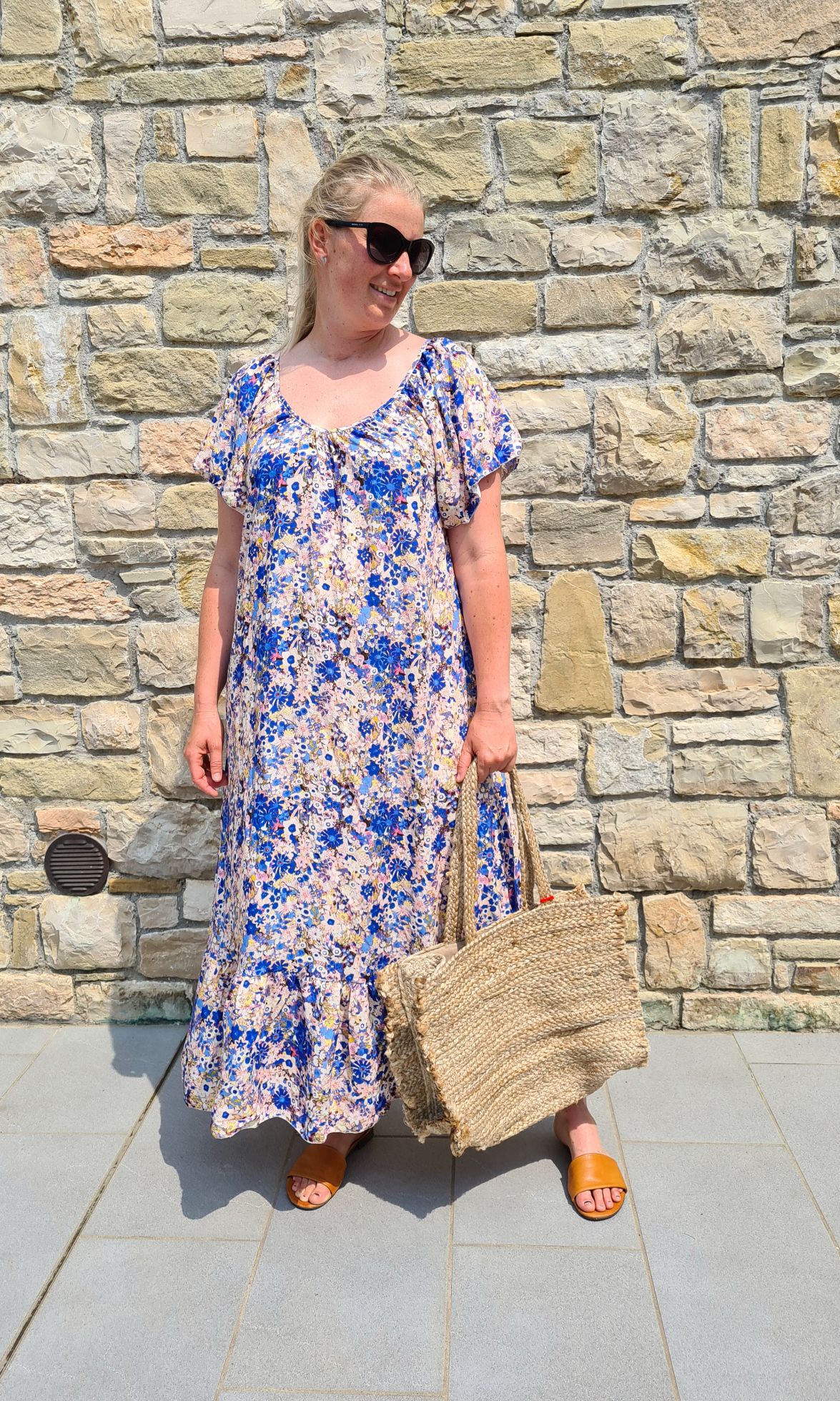 MAXI DRESS AURORA FLOWERS BLAU 34-42 Made in Italy langes Sommer Kleid Blumen MAXI DRESS AURORA FLOWERS BLAU 34-42 Made in Italy langes Sommer Kleid Blumen