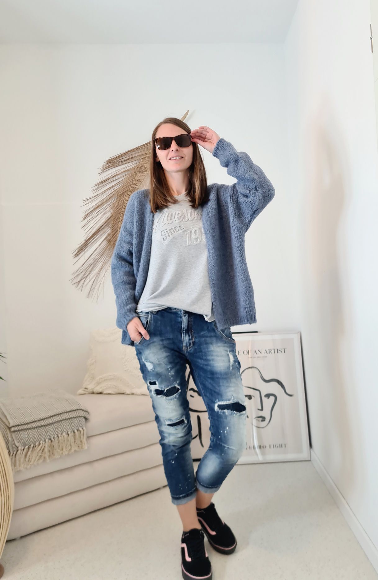 KNIT CARDIGAN MILLY BLAU 34-42 Made in Italy kurze Strickjacke KNIT CARDIGAN MILLY BLAU 34-42 Made in Italy kurze Strickjacke