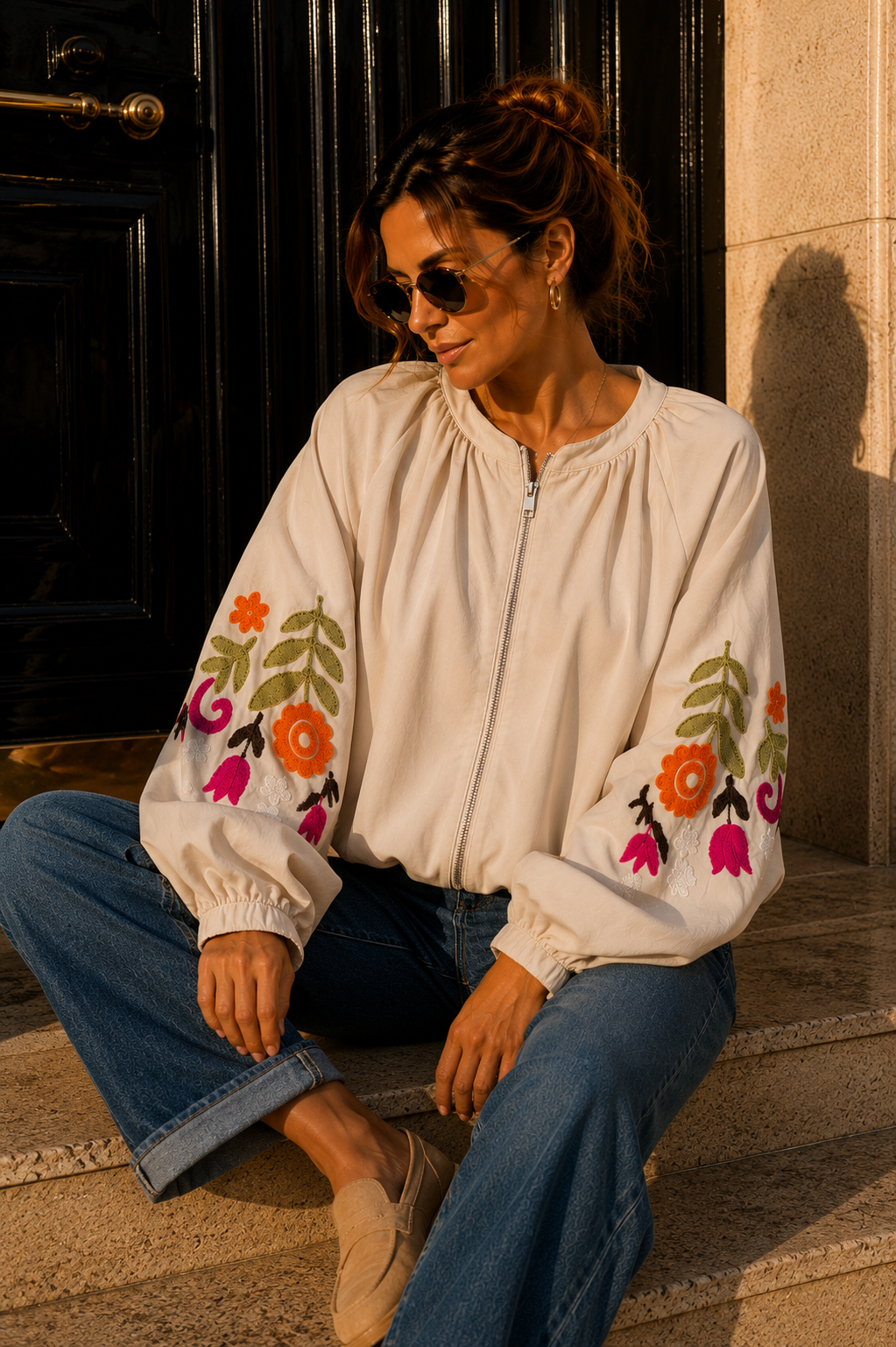 Blousonjacke mit Blumenstickerei I J0037 I Made in Italy 34-40/42