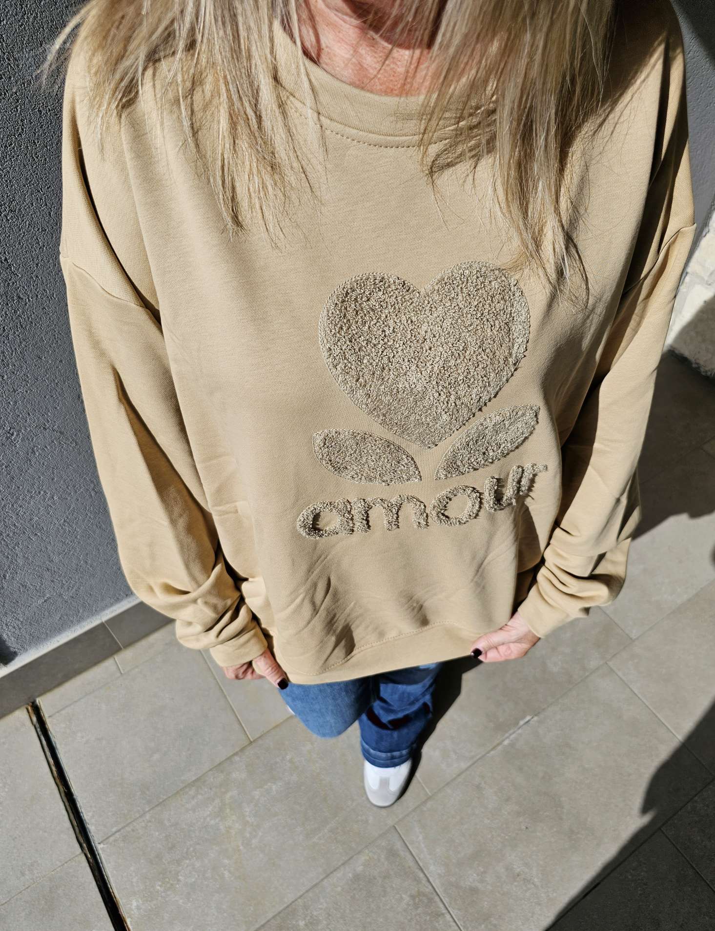 BASIC SWEATER AMOUR geflockt Made in Italy 34 - 42 BASIC SWEATER AMOUR geflockt Made in Italy 34 - 42