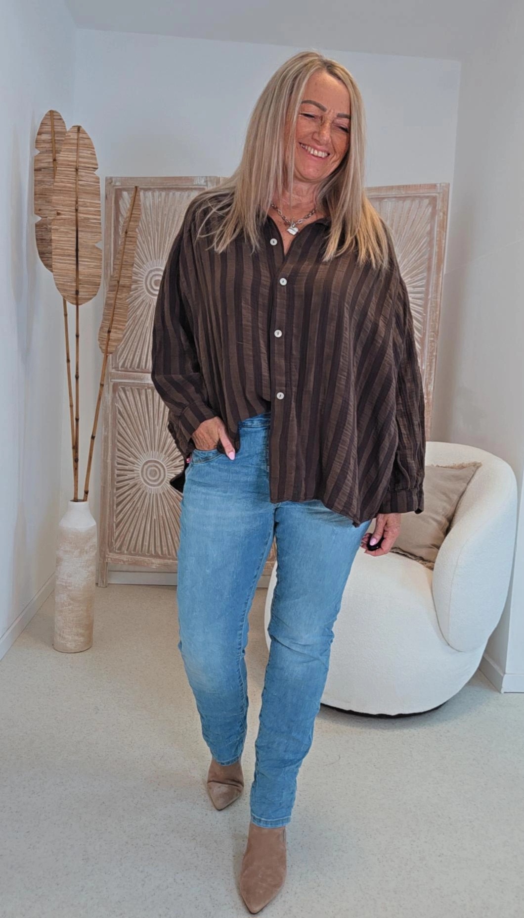 MUSSELIN BLUSE MEGAN STRIPES  KURZ Made in Italy 34-44/46 