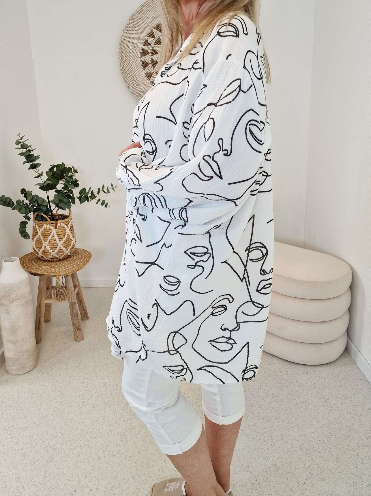 MUSSELIN BLUSE FACE WEISS Hemd Oversize 34-44/46 Long Shirt Cotton Gaze MUSSELIN BLUSE FACE WEISS Hemd Oversize 34-44/46 Long Shirt Cotton Gaze
