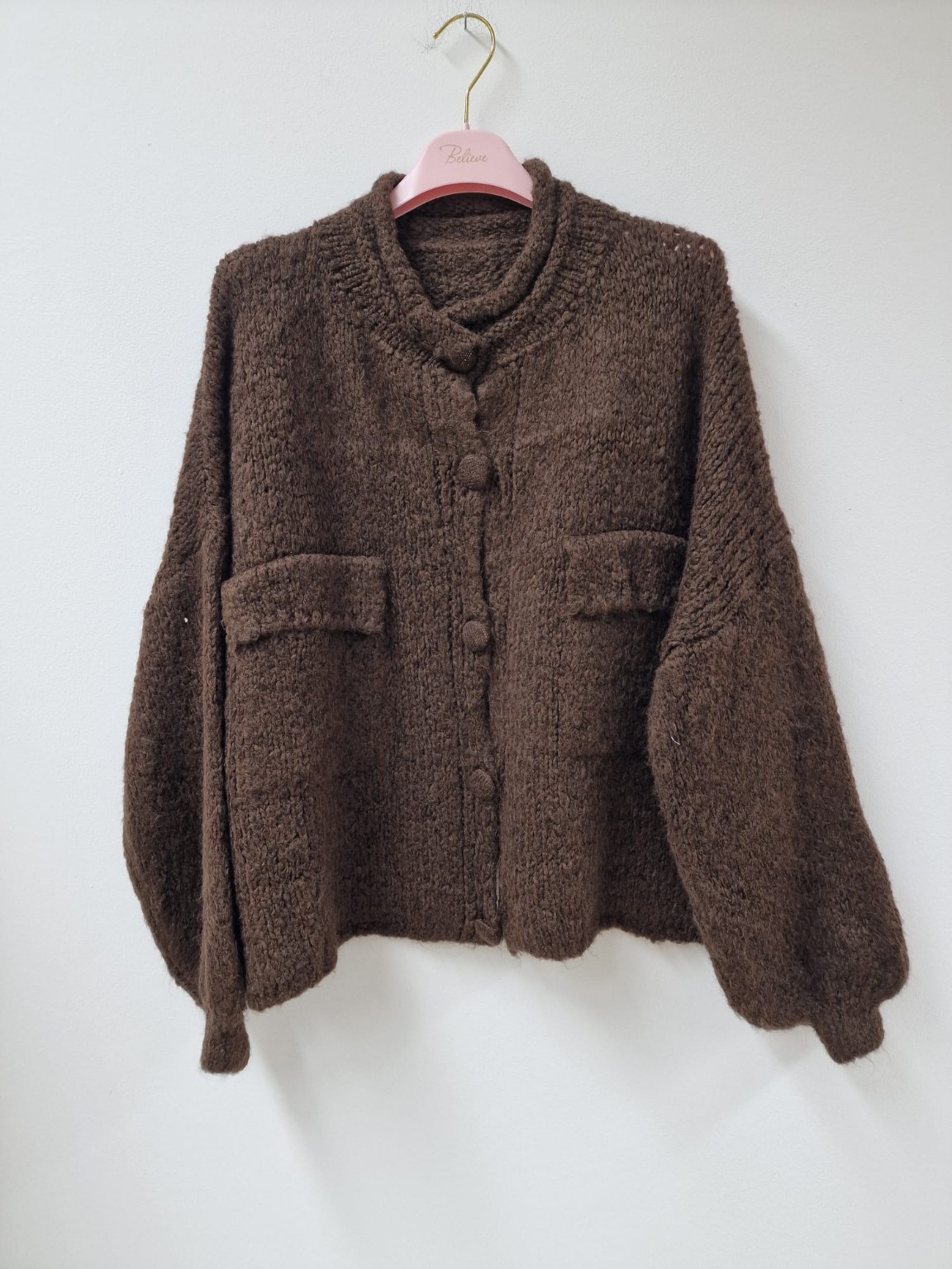 Kuschelige Oversize Strickjacke mit Taschen SJ0101 Made in Italy 36 - 42