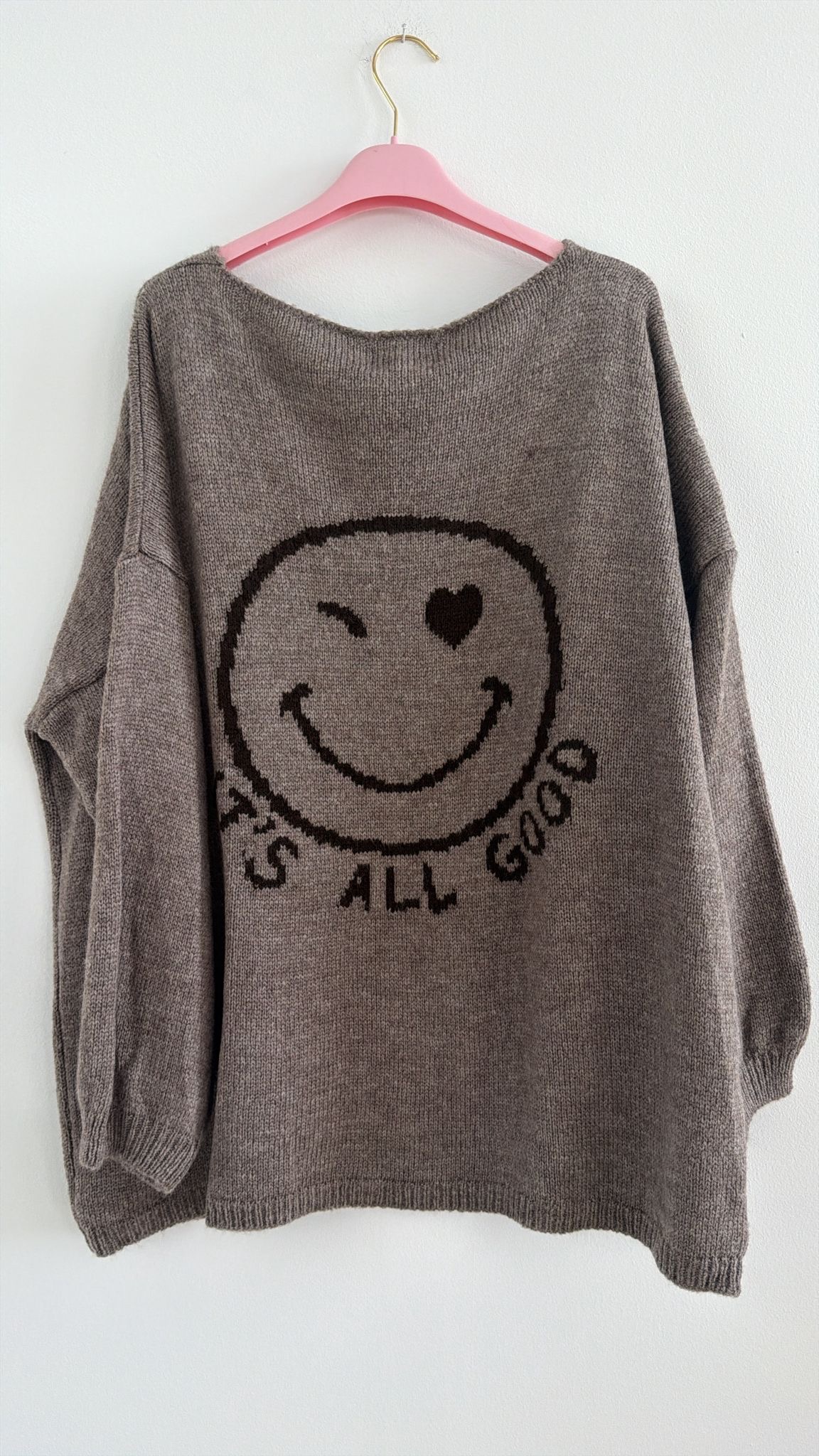 Strickpullover mit Smiley & Rückenprint Oversize I NO. SP0019 I Made in Italy 34-44/46