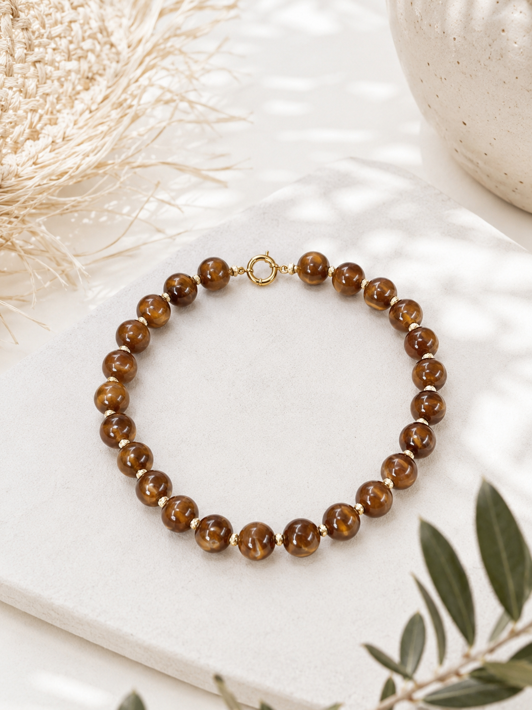 Kurze Statement-Kette „Velora“ braune Resin Perlen