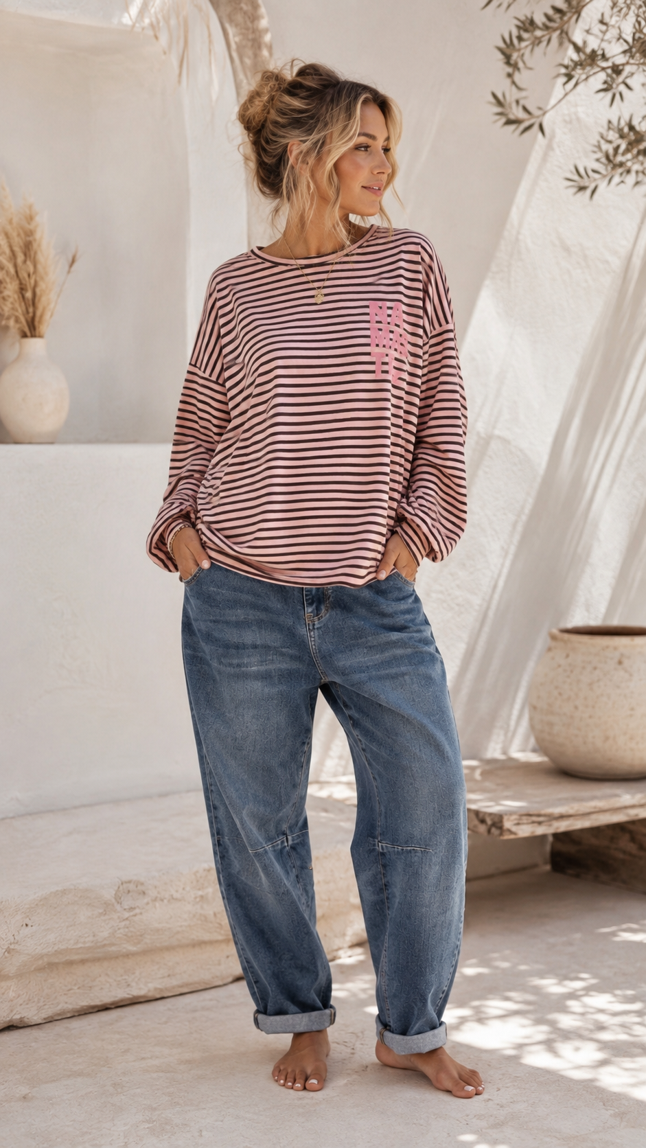 Sweatshirt – Sweater No. SW013 | Streifenlook | Oversize | Made in Italy | passend bis Gr. 42/44