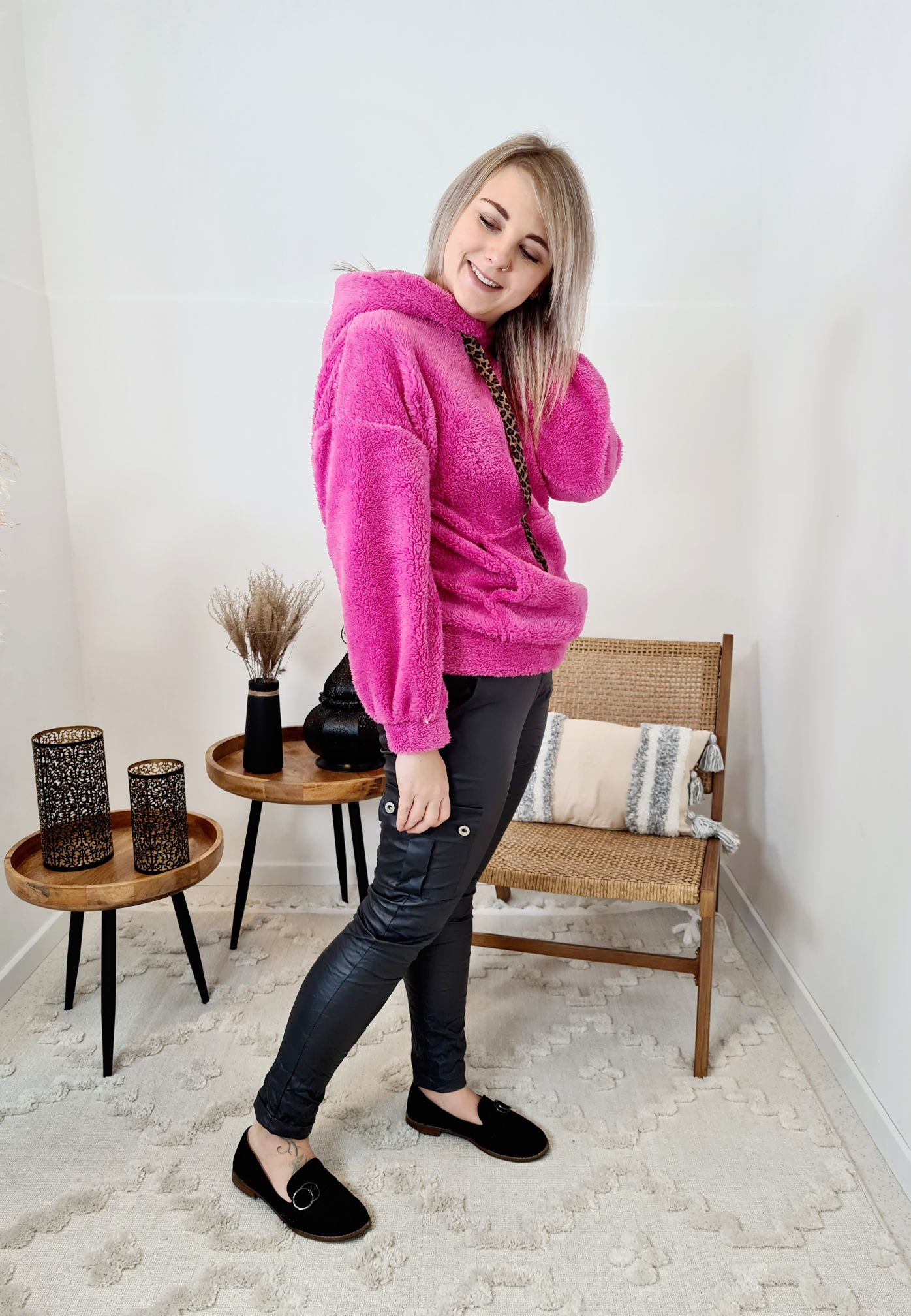 HOODIE ROSIE TEDDY PINK Sweater Kapuze Made in Italy 34-42 Longsleeve Pullover LEO versch. Farben HOODIE ROSIE TEDDY PINK Sweater Kapuze Made in Italy 34-42 Longsleeve Pullover LEO versch. Farben