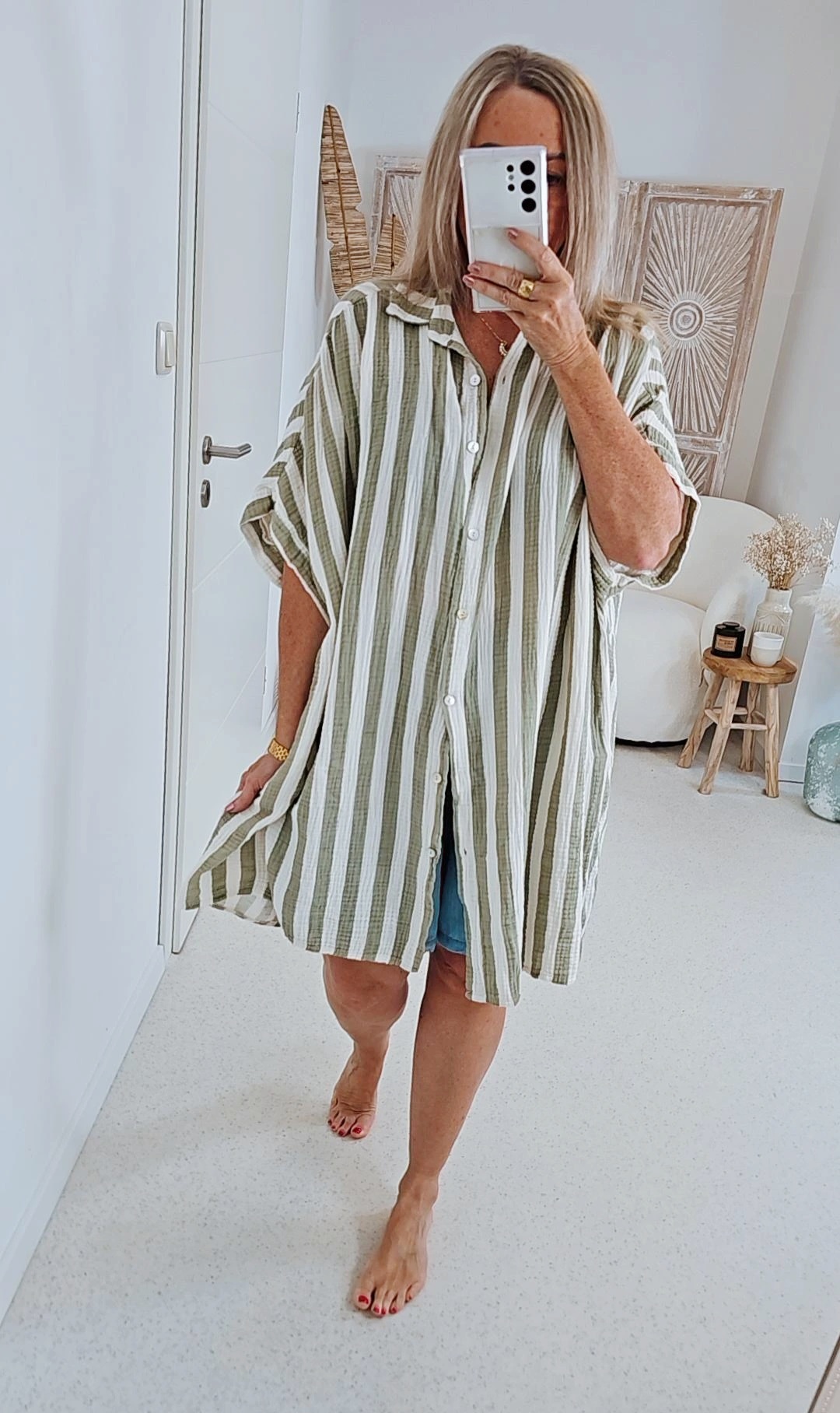 OVERSIZE MUSSELIN BLUSE SA COMA MIDDI STREIFEN   Made in Italy 34-46/48 gestreift