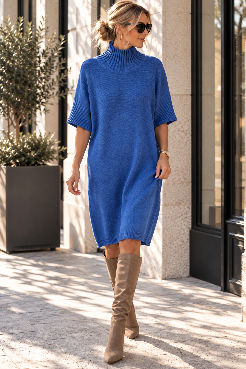 Strickkleid mit Stehkragen Uni SK0018 I Made in Italy 34-44