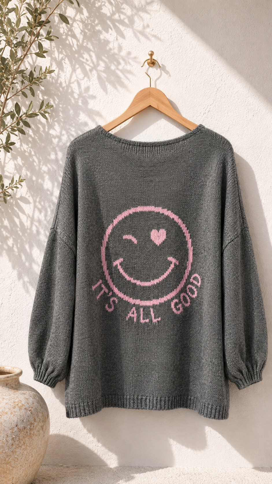 Strickpullover mit Smiley & Rückenprint Oversize I NO. SP0019 I Made in Italy 34-44/46