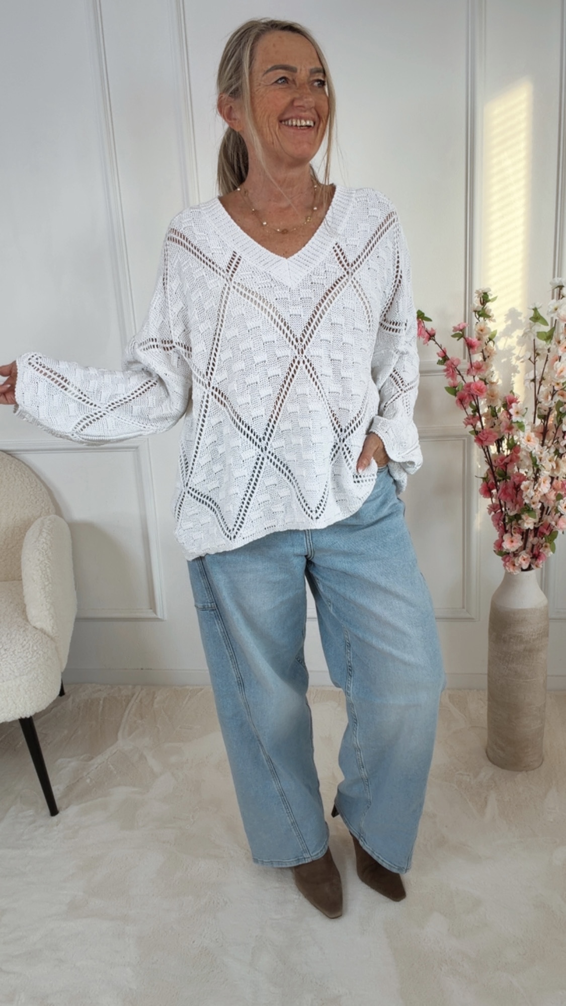 LOCHSTRICK PULLOVER LOREDALINA VENTO 34-44 Made in Italy