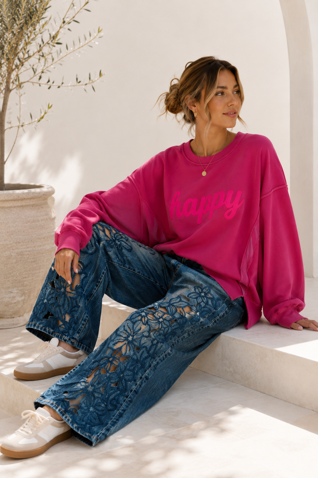 Sweatshirt Nives – Happy Vibes im lässigen Oversize-Look Made in Italy 34-48