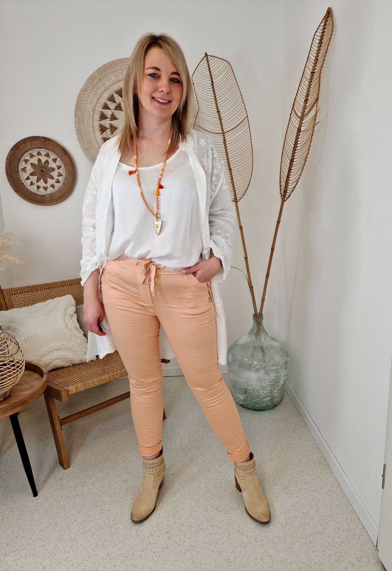 JOGPANT KERSTIN PEACH 34-38 Made in Italy Hose bequeme Freizeithose APRICOT