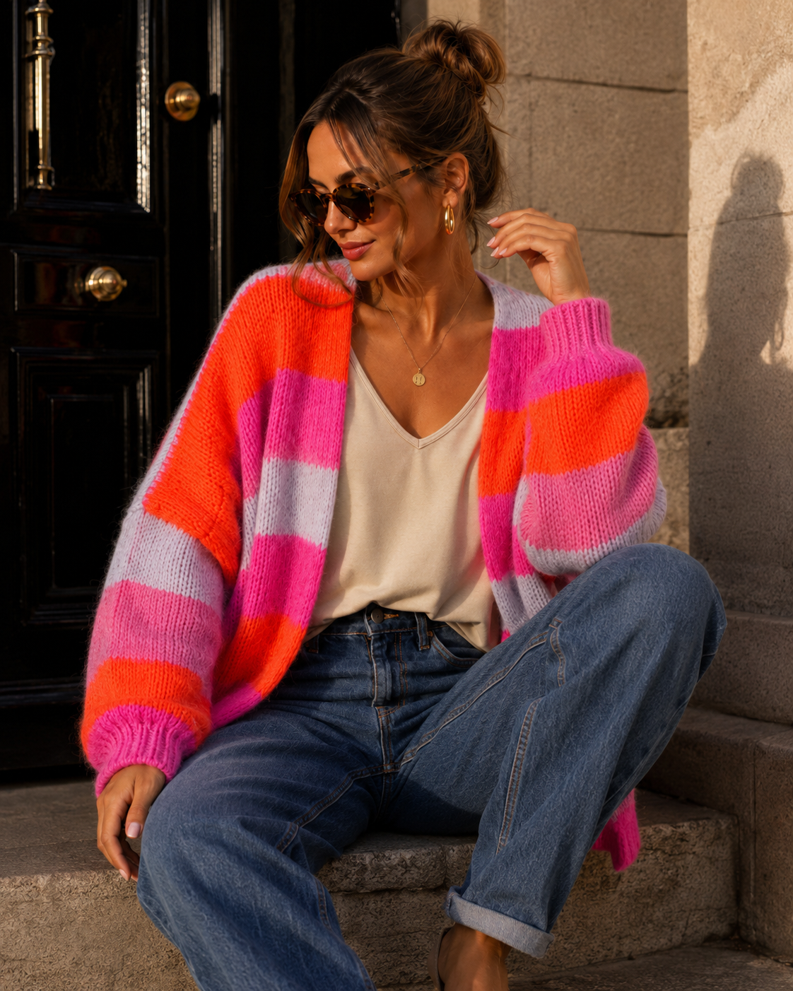 Cardigan mit Blockstreifen Strickjacke I SJ0035 I Made in Italy 34-44