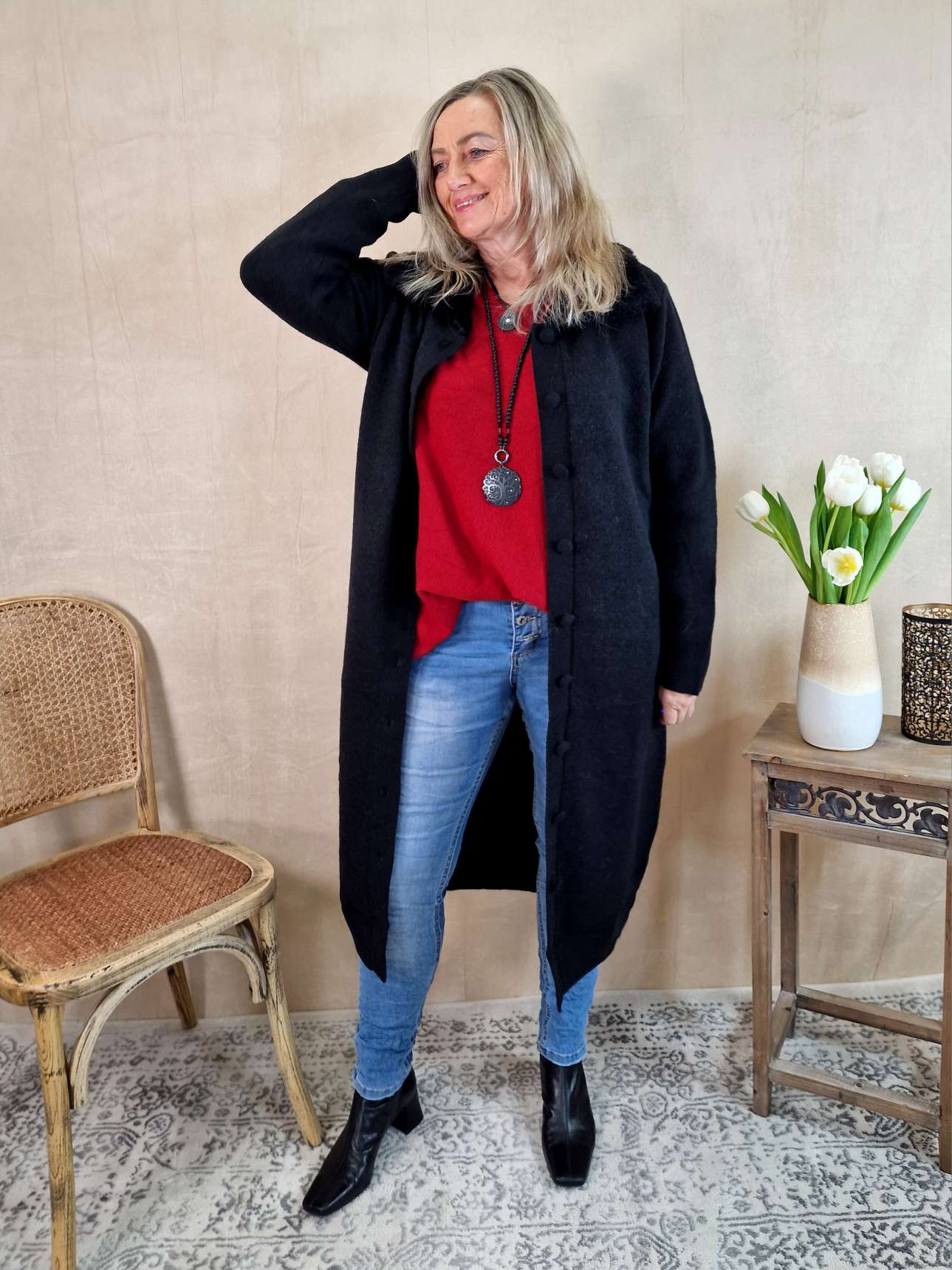 LUXURY KNIT COAT MIRINA SCHWARZ 34-42 Strickmantel Mantel Cardigen Italy Kollektion LUXURY KNIT COAT MIRINA SCHWARZ 34-42 Strickmantel Mantel Cardigen Italy Kollektion