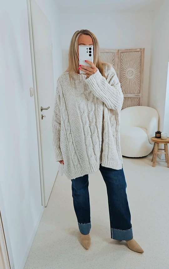 STRICKPULLOVER ZOPFMUSTER TARA Oversize Pullover Made in Italy 36 - 48/50 STRICKPULLOVER ZOPFMUSTER TARA Oversize Pullover Made in Italy 36 - 48/50