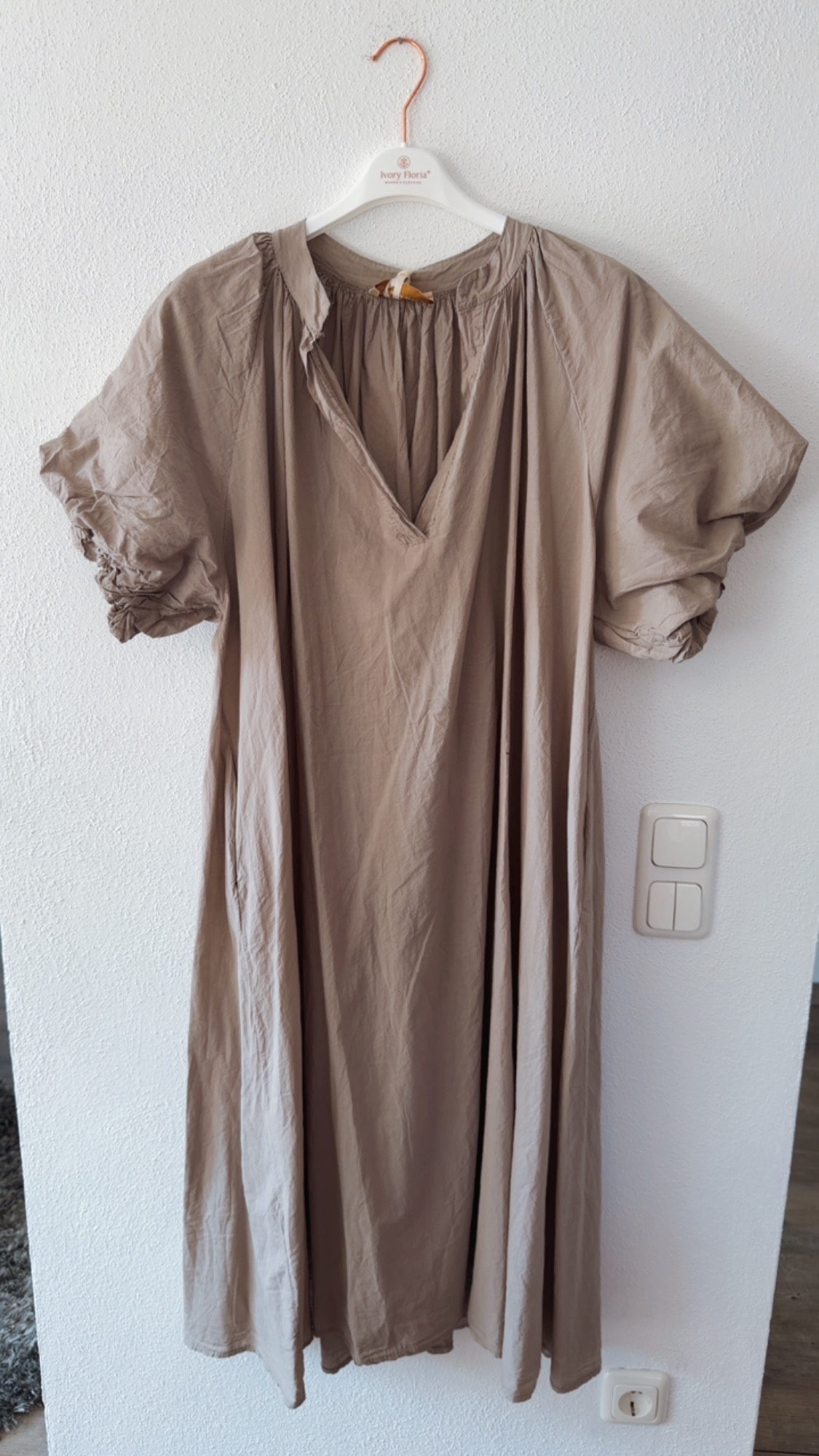 Kleid Kesia lang Tulpenärmel Uni Baumwolle Made in Italy 34-44/46