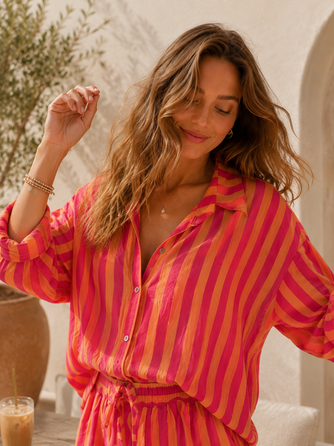 MUSSELIN BLUSE MEGAN STRIPES  KURZ Made in Italy 34-44/46