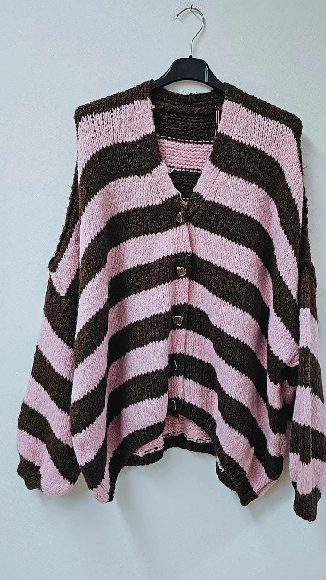 STRICKJACKE CARDIGAN BLOCKSTREIFEN Made in Italy Gr. 36 - 46 SJ0110