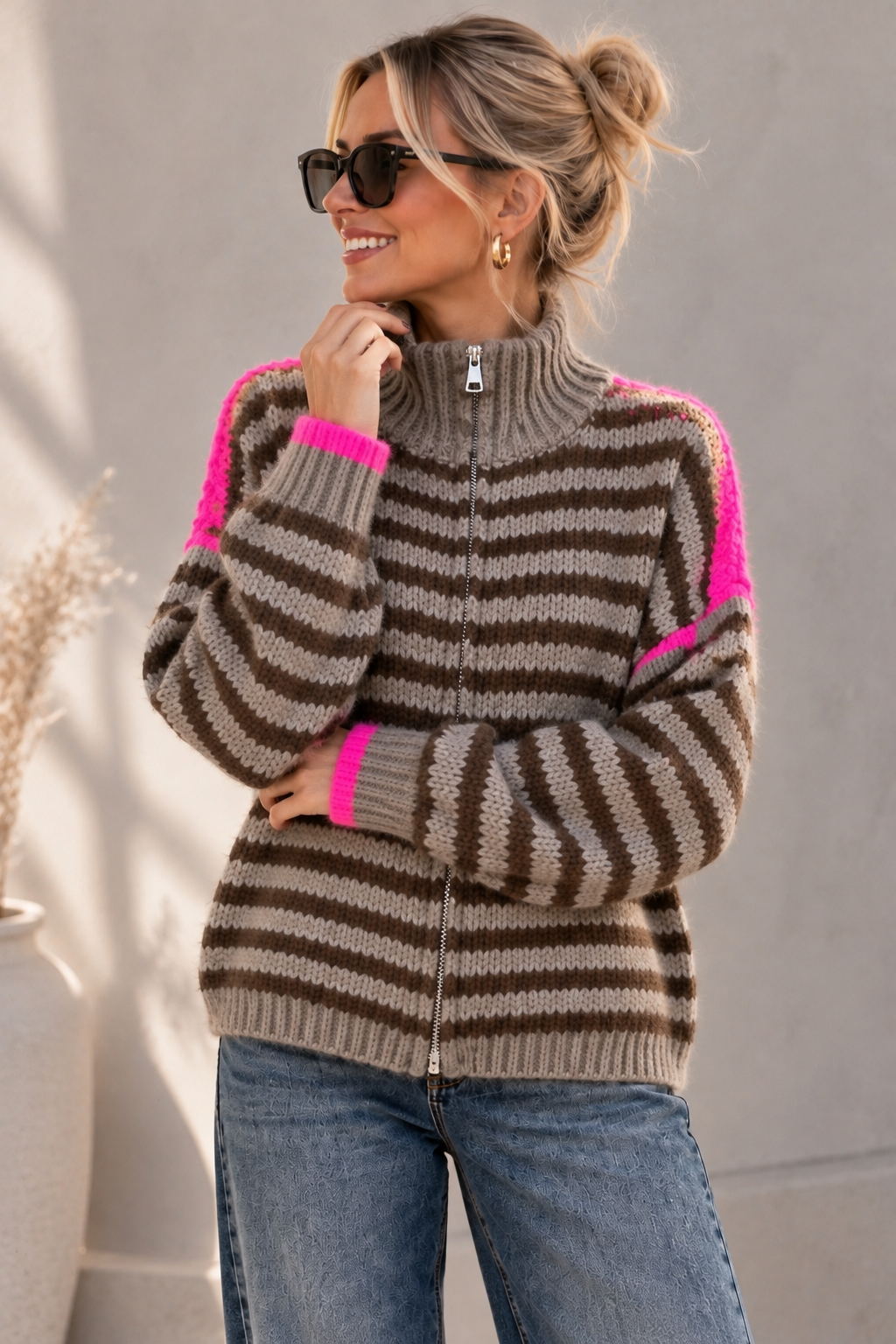 Cardigan mit Zwei-Wege-Reißverschluss – SJ0084 | Made in Italy 34-44 Strickjacke